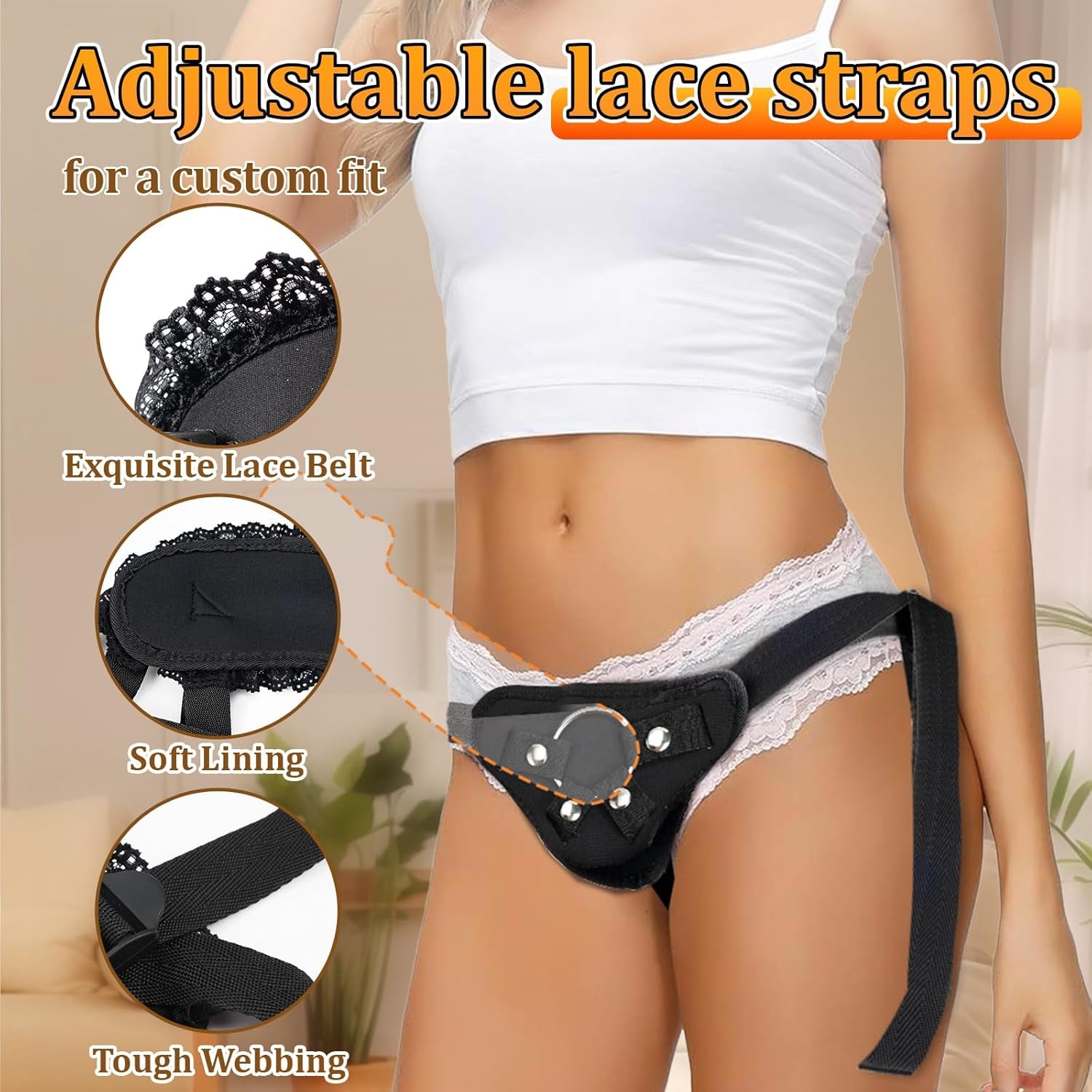 LaceLuxe Realistic Strap-On Kit | 8.4" Silicone Dildo, 3 O-Rings