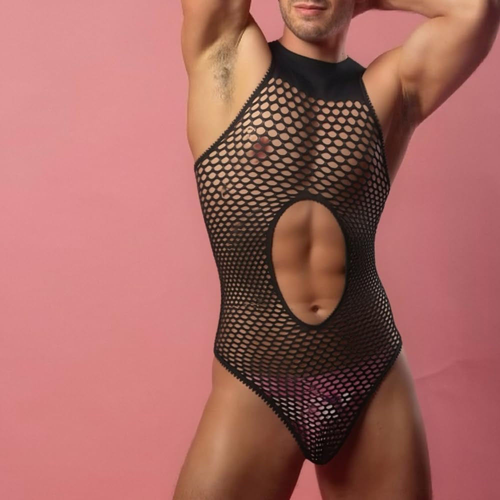 NightSnare Men's SM Play Sheer Fishnet Bodysuit