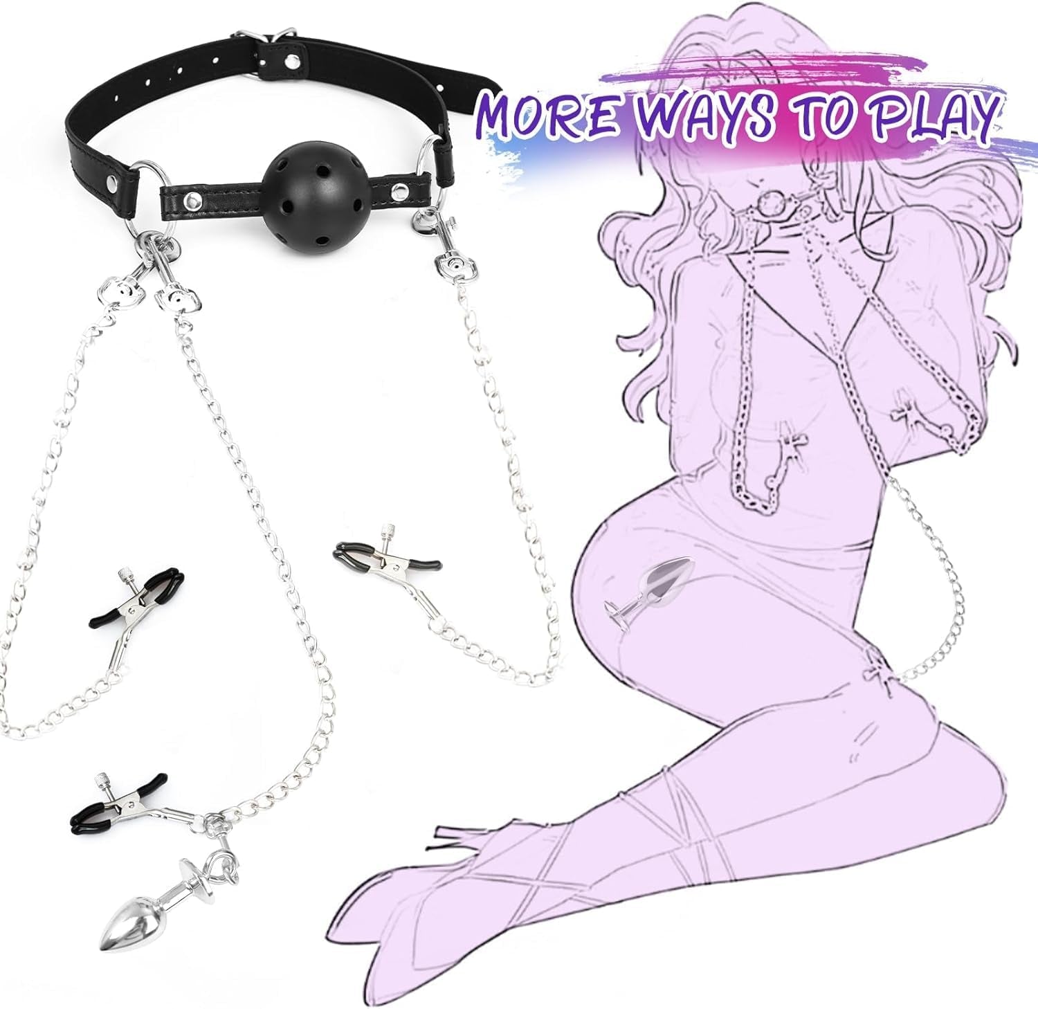 SensorySurrender Bondage Set – Ball Gag, Nipple Clamps & Plug