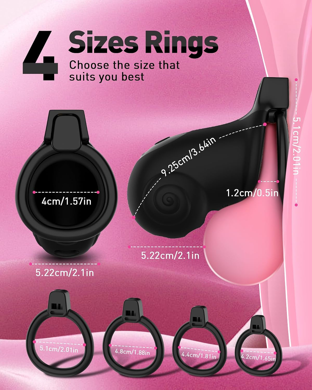 DarkKeeper App-Controlled Vibrating BDSM Chastity Cage with 4 Rings