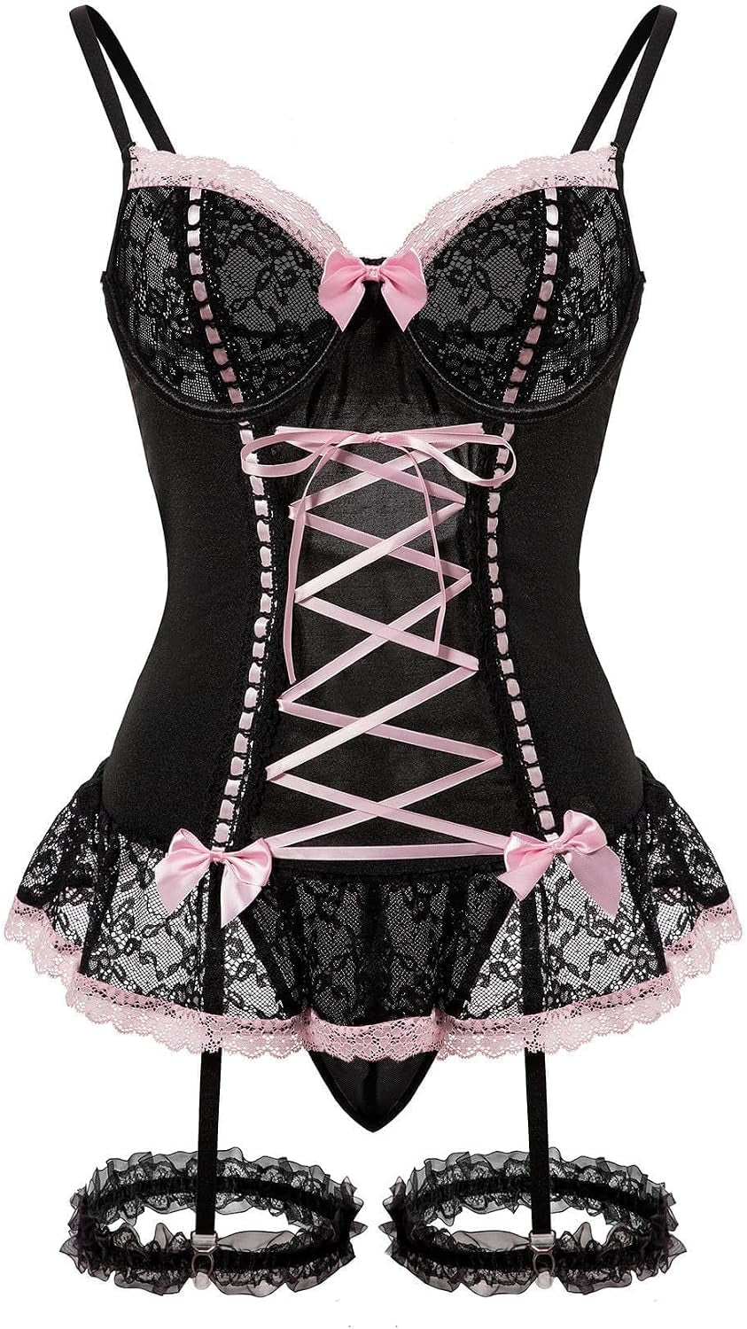 VelvetCorsage Role-Play Lace Corset Set with Stockings