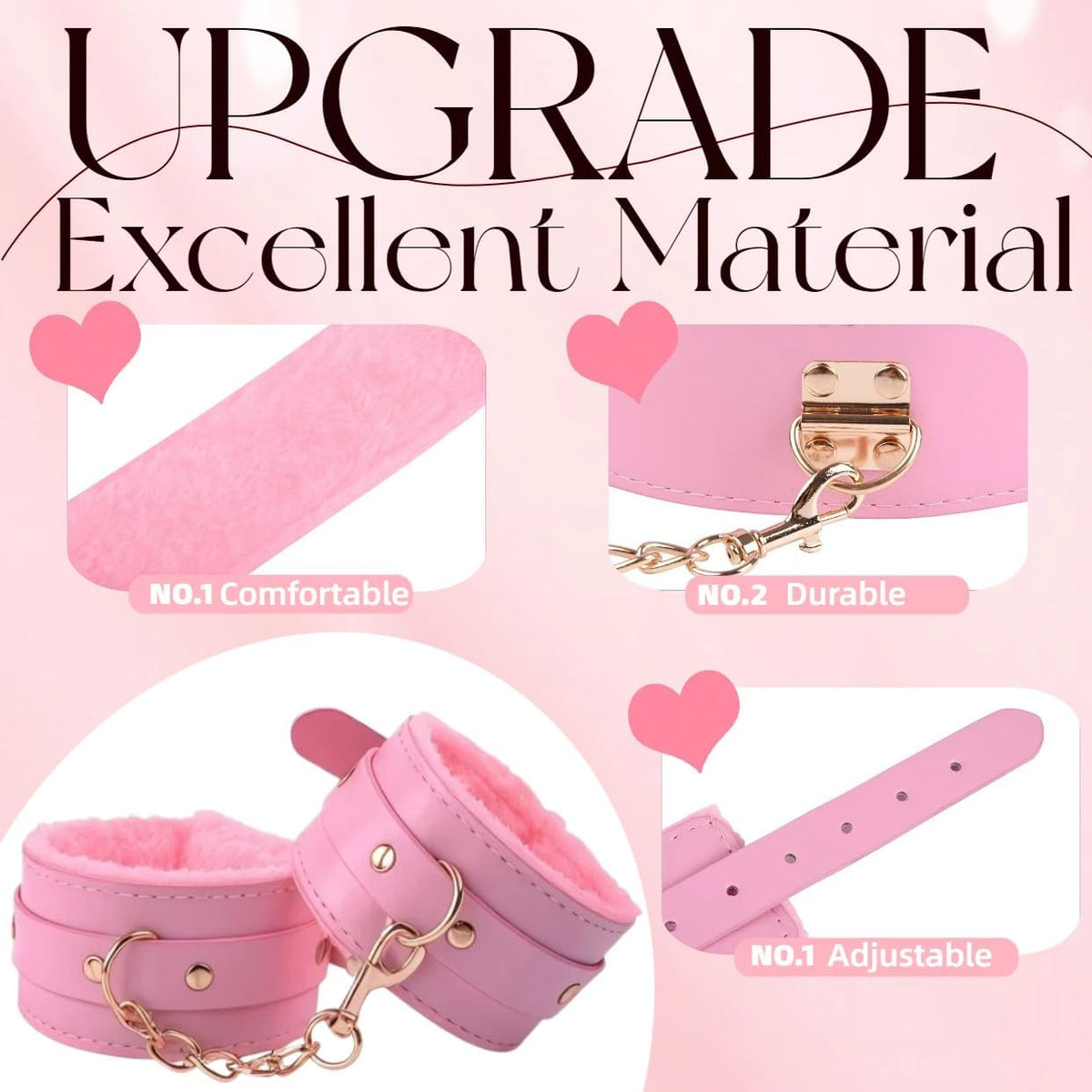 RoseNoir 13-Piece Pink BDSM Kit with Cuffs, Collar and Paddle