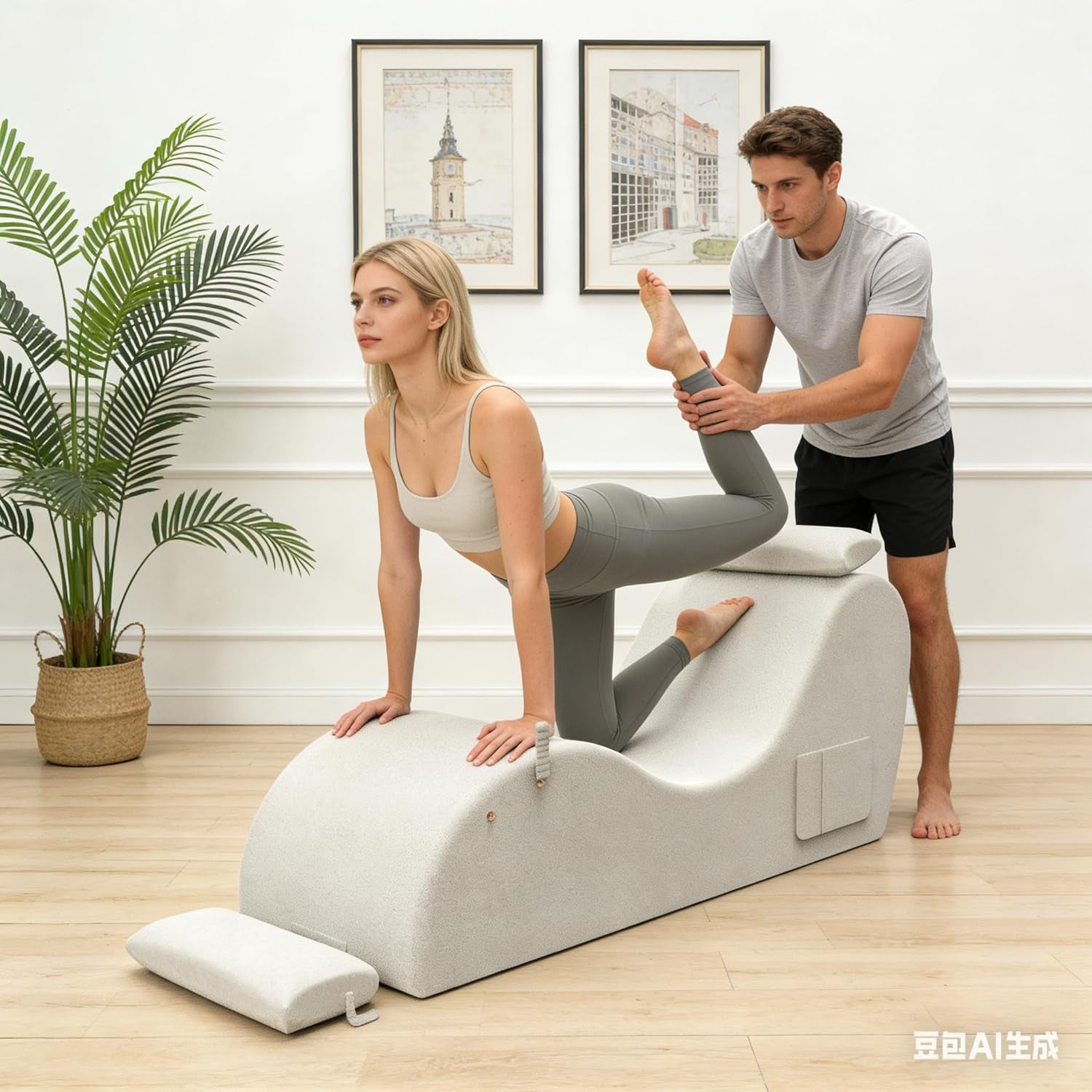 Chaise Lounge Chair for Yoga, Chaise Lounge with Headrest, Foot Pad, Washable Cover, Side Pockets, Non-Slip Bottom, Chair for Relaxation Stretching (Beige)