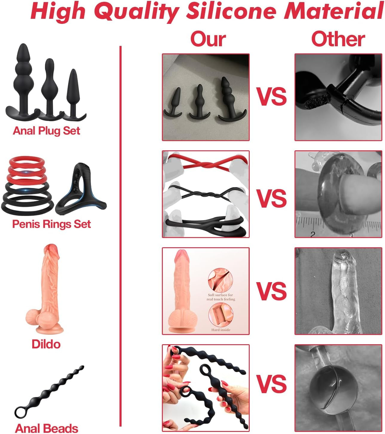 Sex Toys BDSM Restraints Dildo, 36Pcs Kit Bondage Gear and Accessories for Adult Women and Couples (Red)