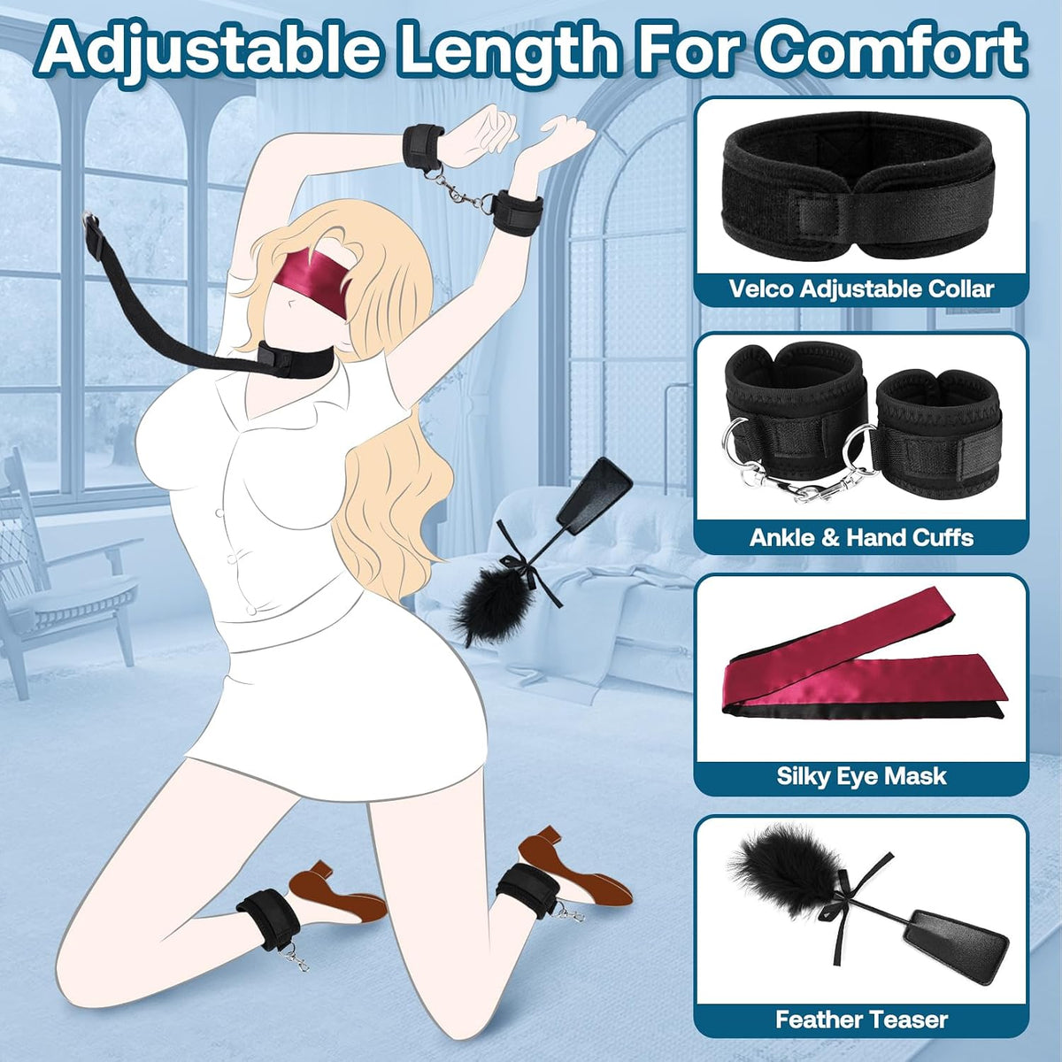 FourCorners Under-Mattress Bed Restraint Kit with Cuffs and Blindfold