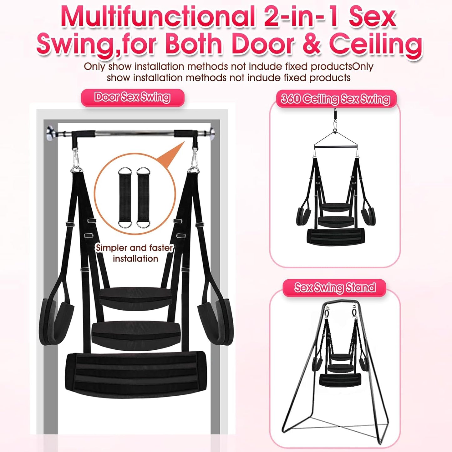 BDSM Sex Swing Sex Toys for Couples Ceiling & Door Sex Swings with Widened Comfortable Seat Adjustable Sex Straps Hardware Buckle, Bondage Sex Furniture for Adult Toys & Game, Holds up to 500 Lbs