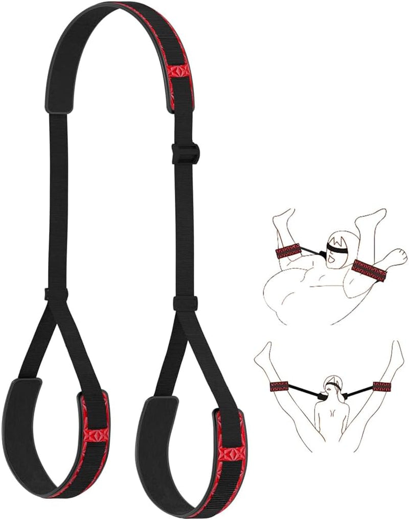 Sex Bondage Leg Restraints, Neck to Thigh Sling Adjustable Straps Bed Restraints for Couples BDSM Toys Tie down Rope Cuffs Kit for Beginner (Red Classic)