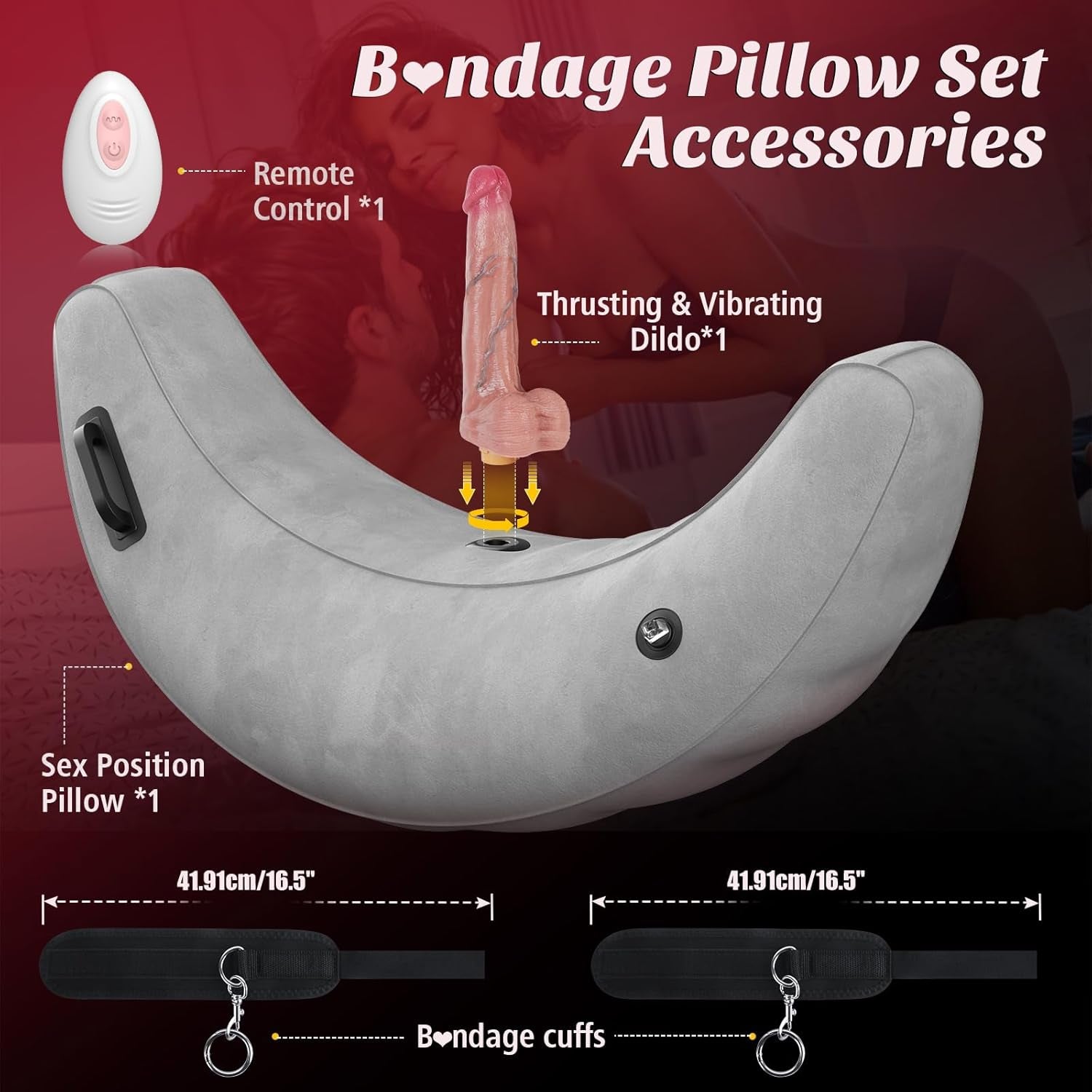 Sex Pillow BDSM Toys, Dildo Vibrator with Thrusting & Vibrating, Boat-Swinging Inflatable Position Cushion with Bondage Cuffs, Sex Chair Sofa Furniture for Bedroom Couples