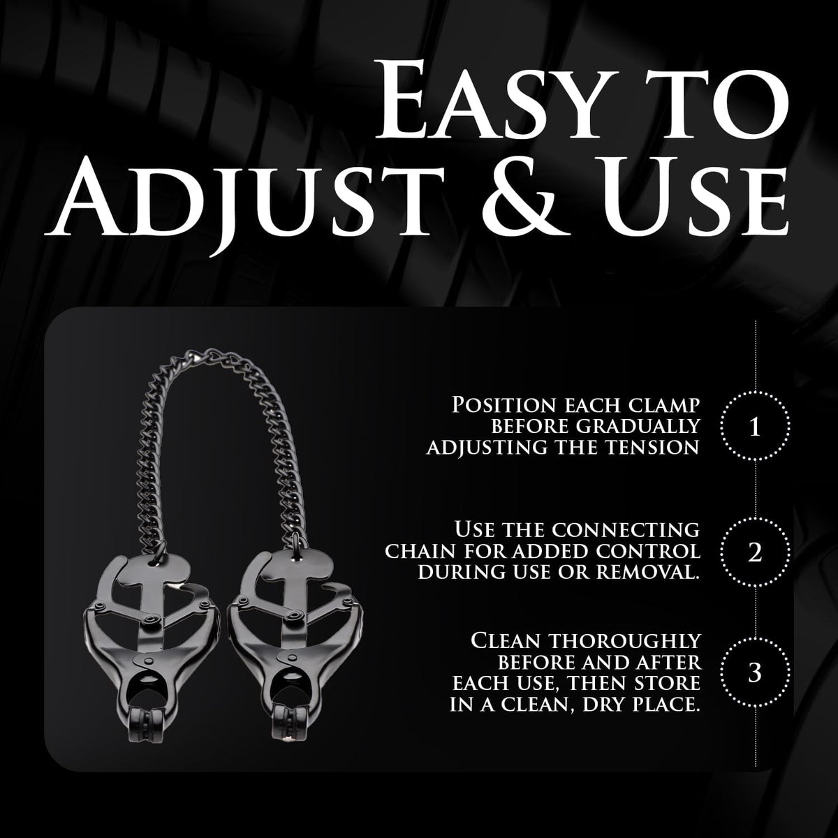 DarkClover Black Steel Clover Nipple Clamps with Pull Chain