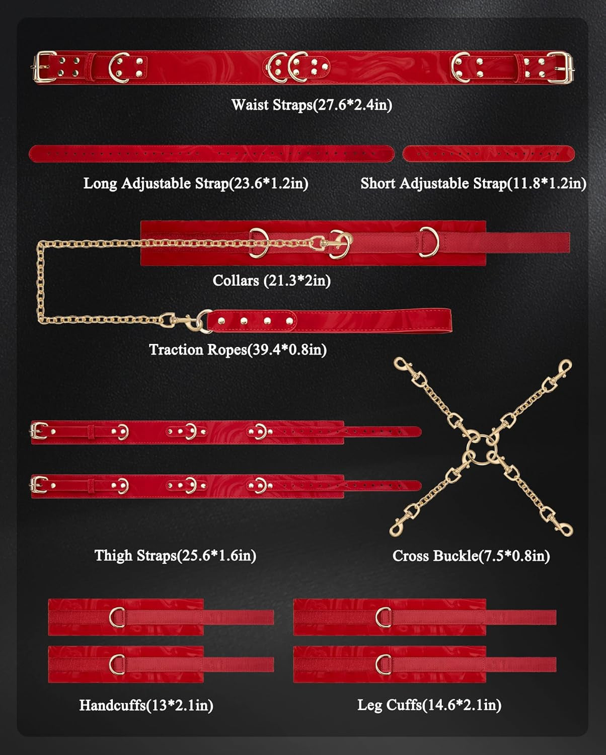 RougeTether 7-Piece Red BDSM Bondage Restraint Kit