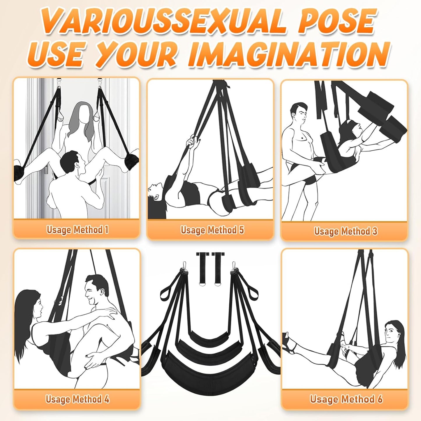 Sex Swing BDSM Sex Toys for Couples Hanging Door Sex Swings with Widened Seat Adjustable Sex Sling Padded Thick Cushion for Adult Sex Restraint Bondage Swing Sex Furniture for Bedroom