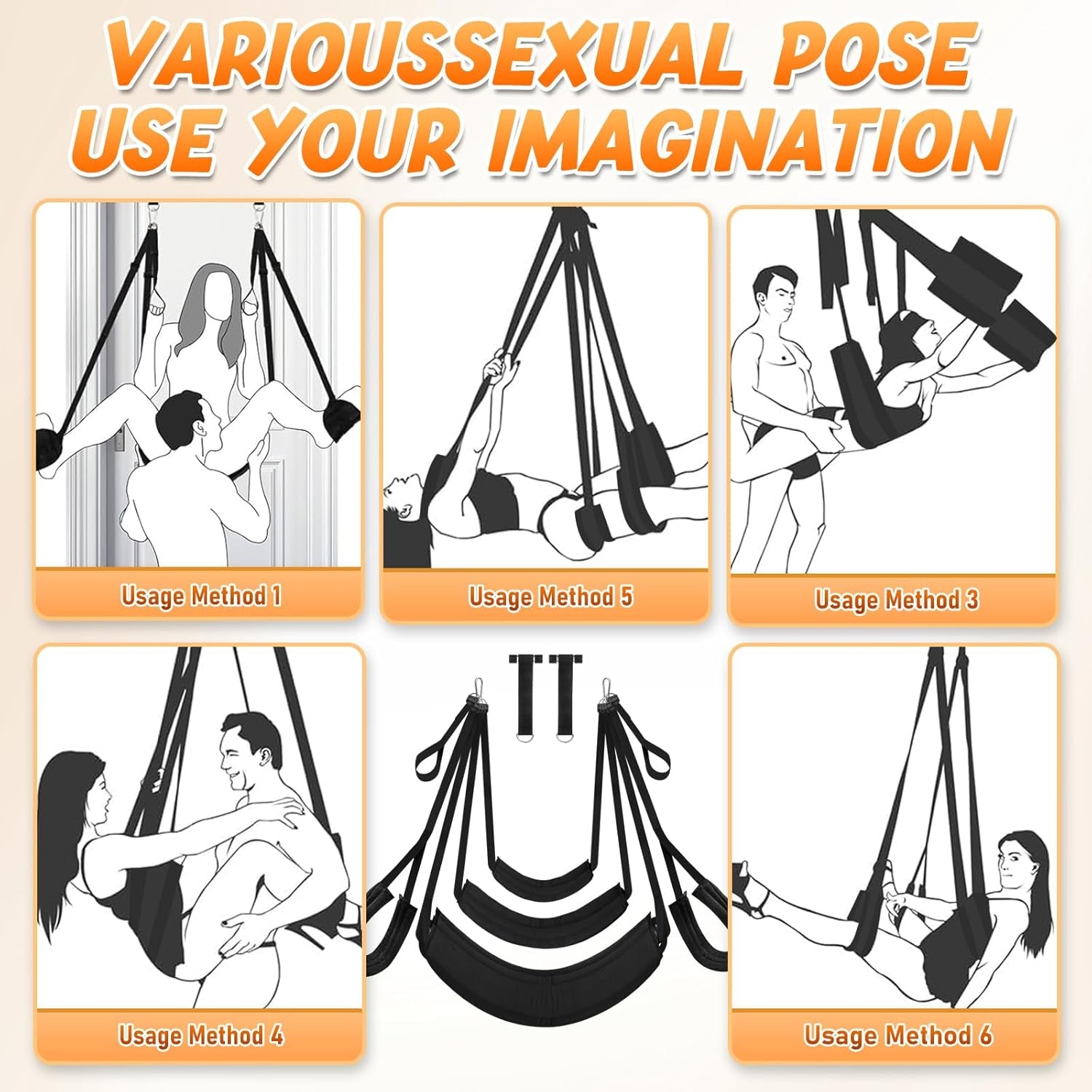 Sex Swing BDSM Sex Toys for Couples Hanging Door Sex Swings with Widened Seat Adjustable Sex Sling Padded Thick Cushion for Adult Sex Restraint Bondage Swing Sex Furniture for Bedroom
