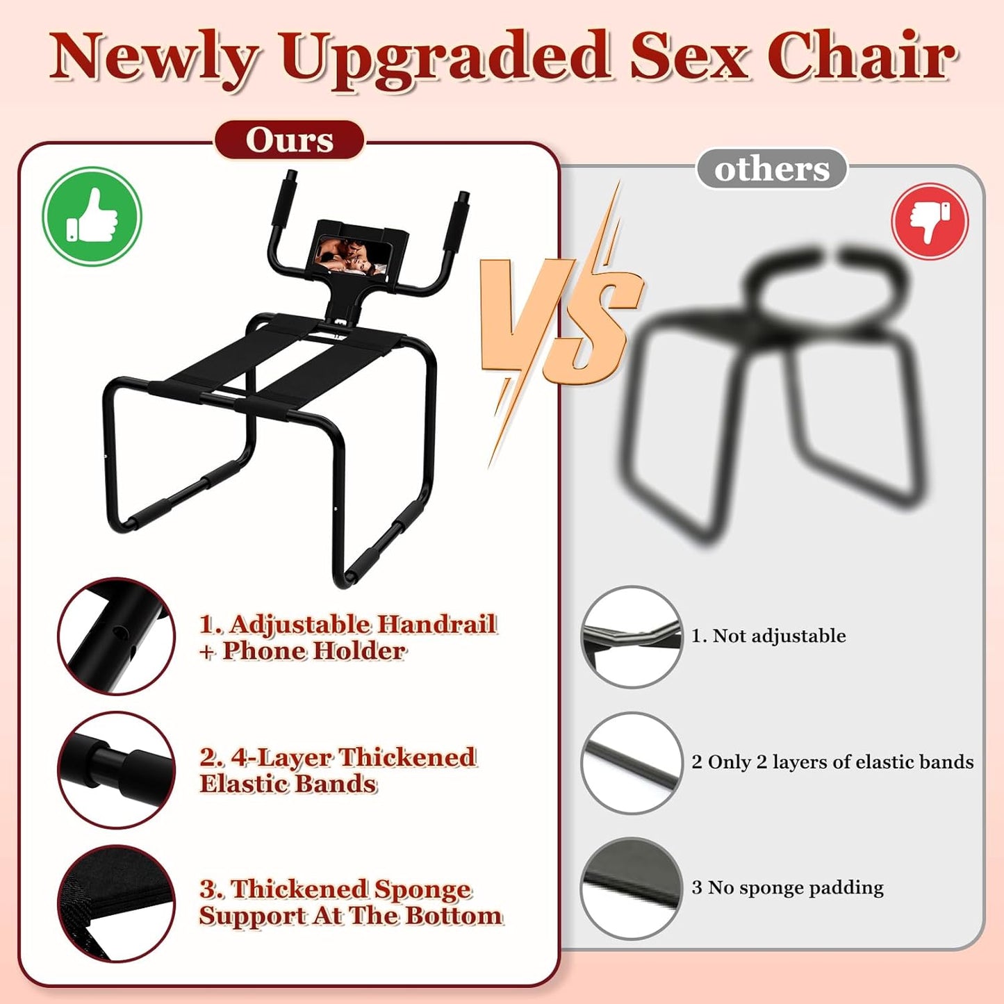 Multifunction Sex Position Enhancer Chair, Sex Stool with Adjustable Handrail&Phone Stand, Easy to Assemble, 350Lbs Weight Capacity, Sex Position Aid Bounced Sex Toys Furniture for Couples Women Men