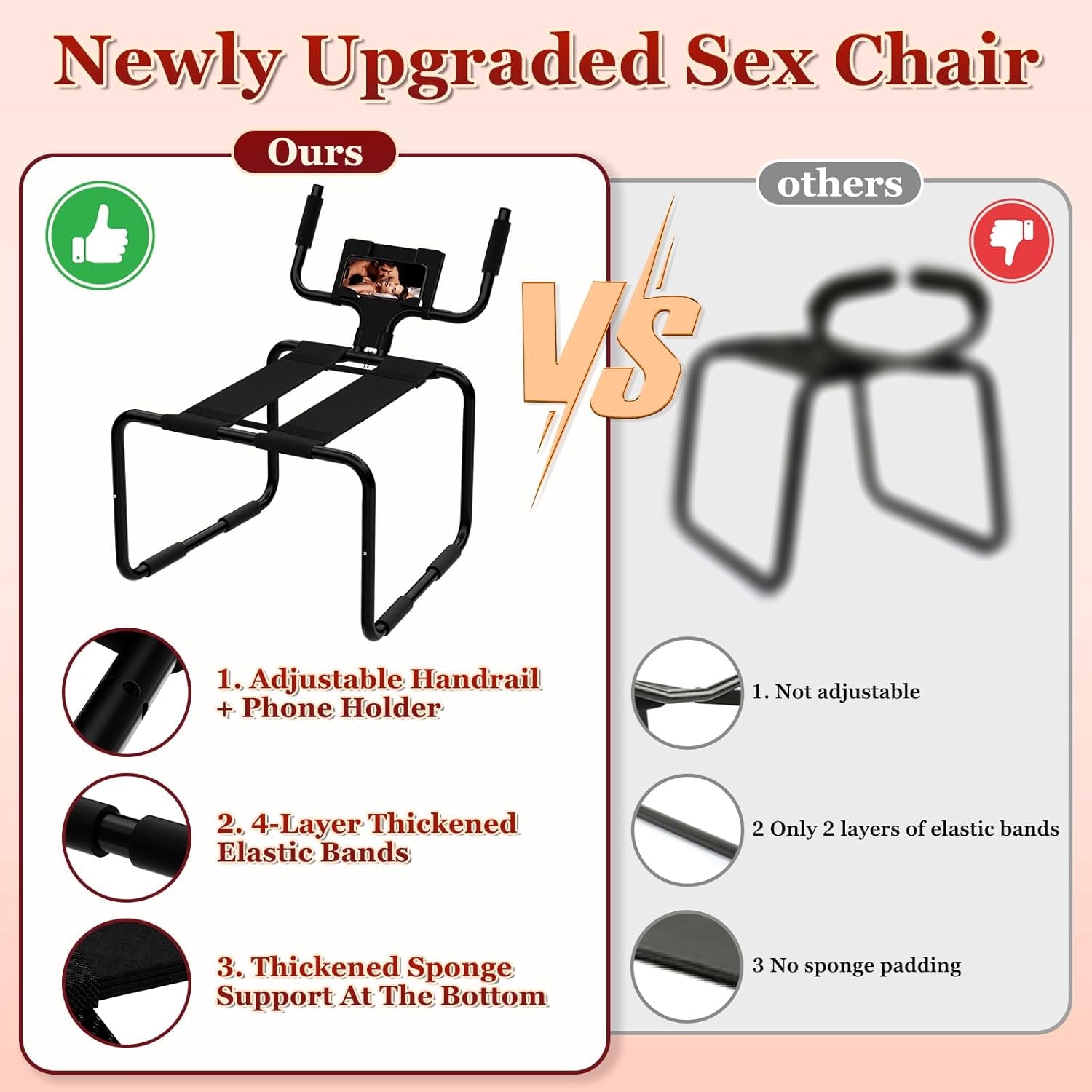 Multifunction Sex Position Enhancer Chair, Sex Stool with Adjustable Handrail&Phone Stand, Easy to Assemble, 350Lbs Weight Capacity, Sex Position Aid Bounced Sex Toys Furniture for Couples Women Men