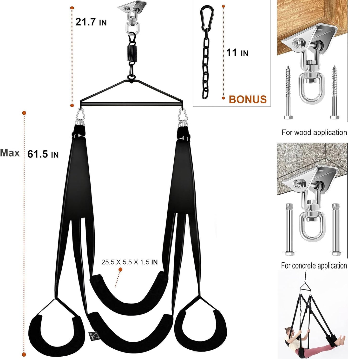Adult Sex Swing,360 Degree Spinning Ceiling Indoor Swing, Sex Swivel Sling Set with Premium Paint Stand and Widened Thick Comfortable Toys for Couples(Ultimate Enhanced)