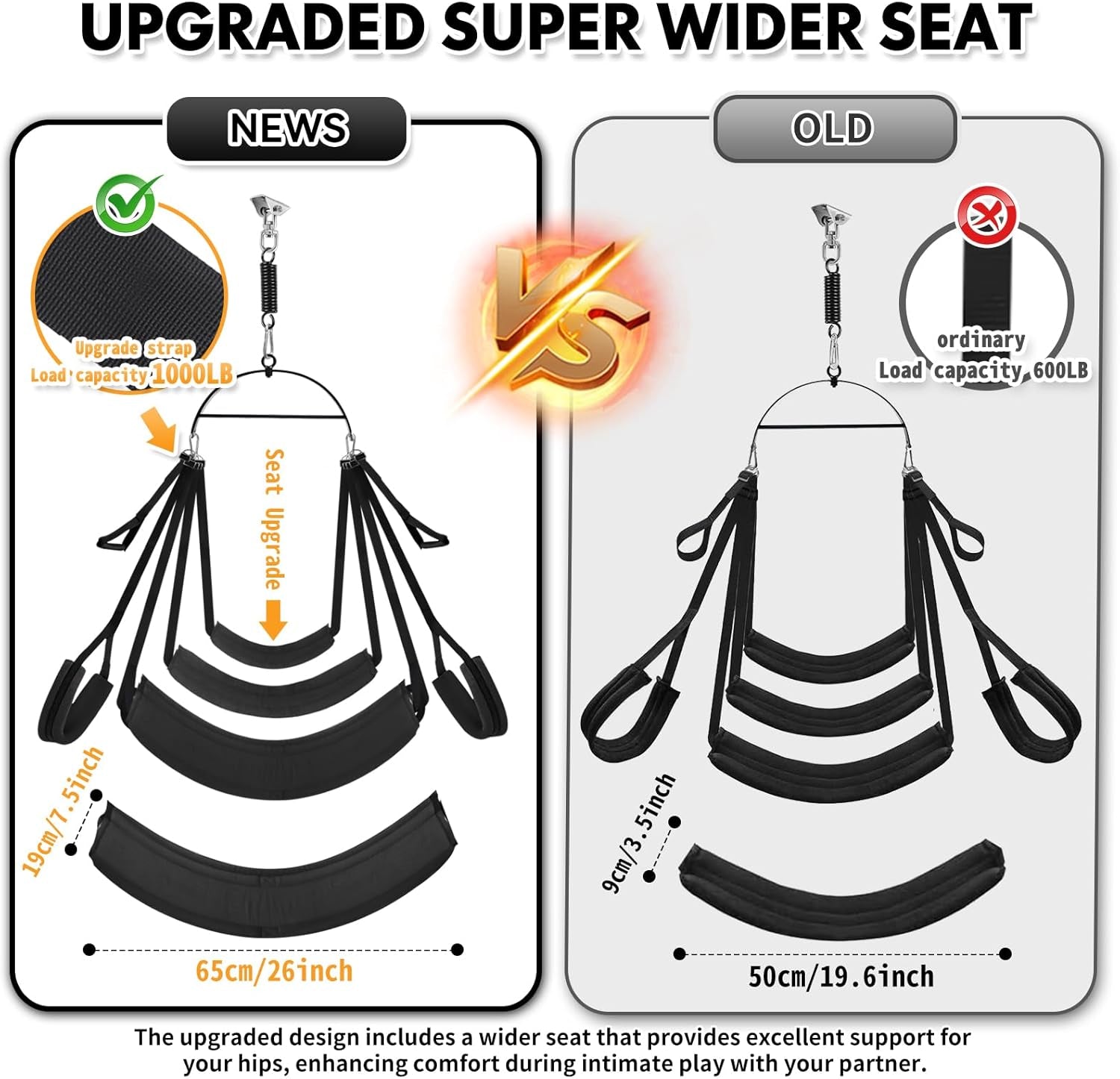 Sex Swing for Couples, 2-In-1 Door & Ceiling Sex Toys with 360° Rotation, Widened Padded Seat & Adjustable Straps for Ultimate Support (Black)