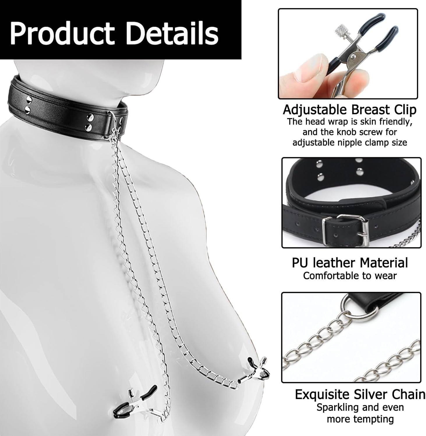 ChainTease BDSM Collar with Nipple Clamps