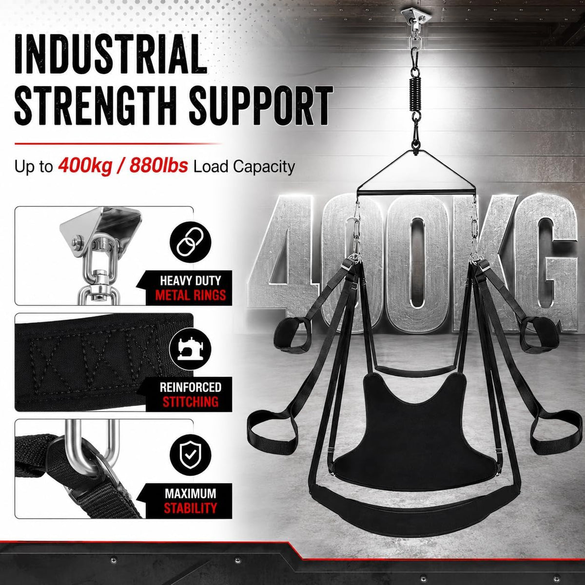 NightOrbit 360° Swivel Ceiling-Mounted Sex Swing with Neck Support