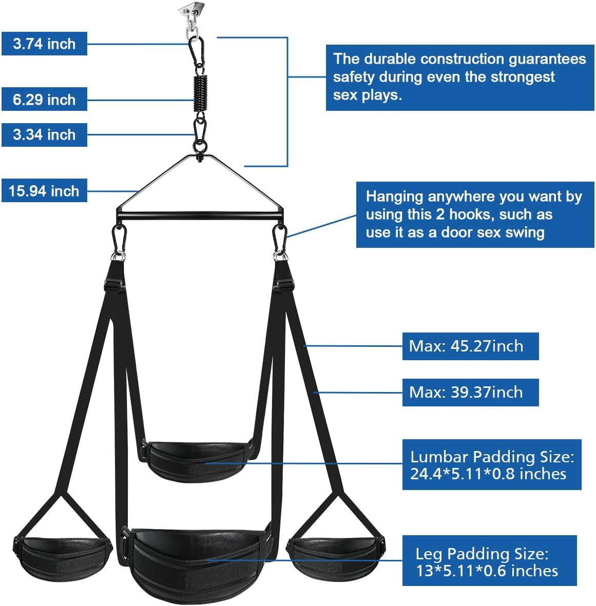 TriArc 360° Sex Swing | Ceiling BDSM Sling with Soft Pads