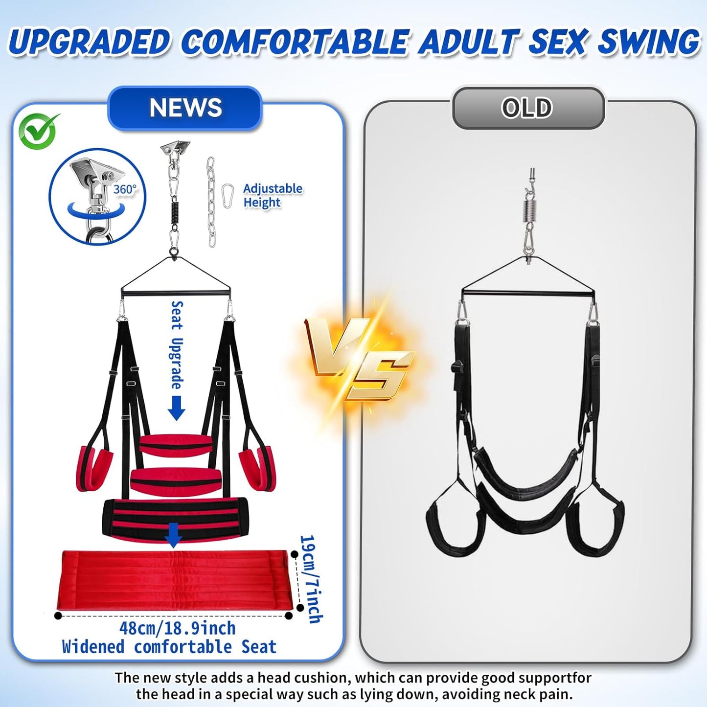 Upgraded BDSM Sex Swing 360° Spinning Ceiling Sex Swings Indoor Sling with Soft Widened Padding, Adjustable Sex Straps, Sturdy Hardware Buckle, Bondage Swing Sex Toys for Couples Men Women