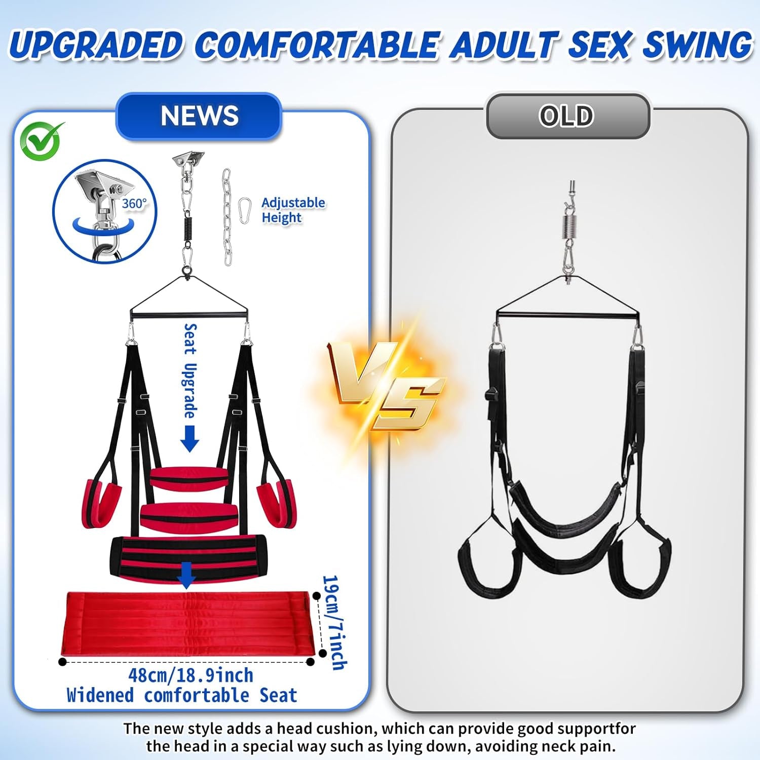Upgraded BDSM Sex Swing 360° Spinning Ceiling Sex Swings Indoor Sling with Soft Widened Padding, Adjustable Sex Straps, Sturdy Hardware Buckle, Bondage Swing Sex Toys for Couples Men Women