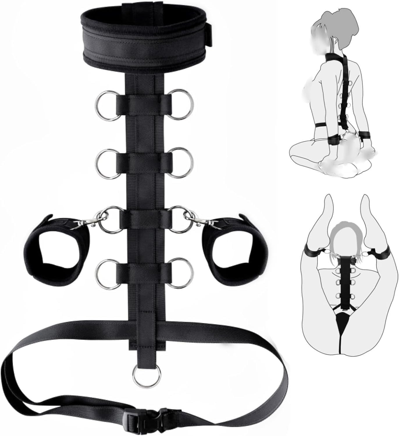 Bondaged Restraints Sex Spreaders Queen Bed Set for Women Submissive Kit Tied up Adult Sex Playing Bed and Handcuffs Tools Neck Collar to Wrist Sex Restraining for Women behind Back Set Sweater R2
