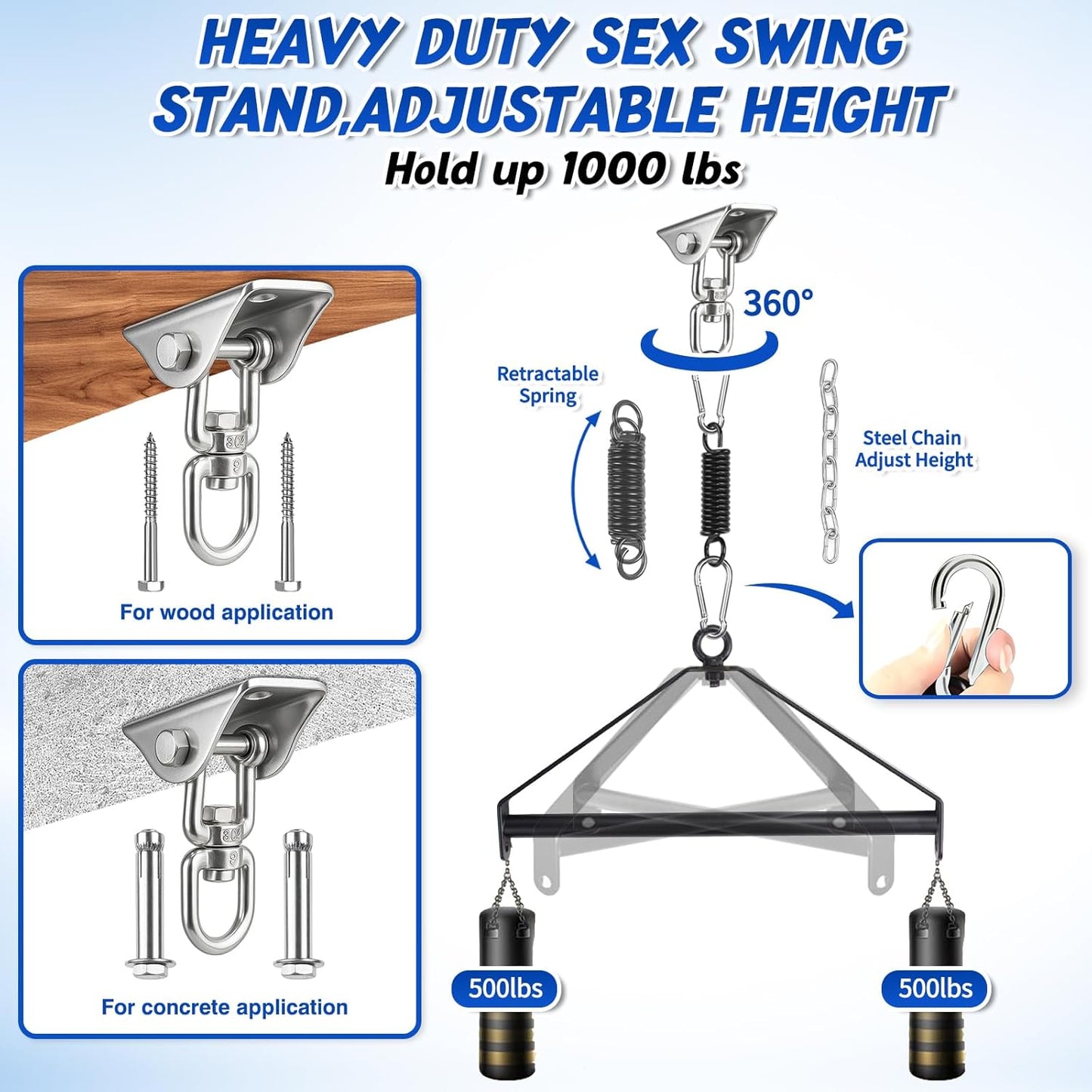 360 Degree Spinning Ceiling Sex Swing BDSM Toys Sex Swings with Premium Paint Stand Widened Comfortable Cushion Adjustable Straps Hardware Buckle, BDSM Bondage Swing Set for Couples Adults