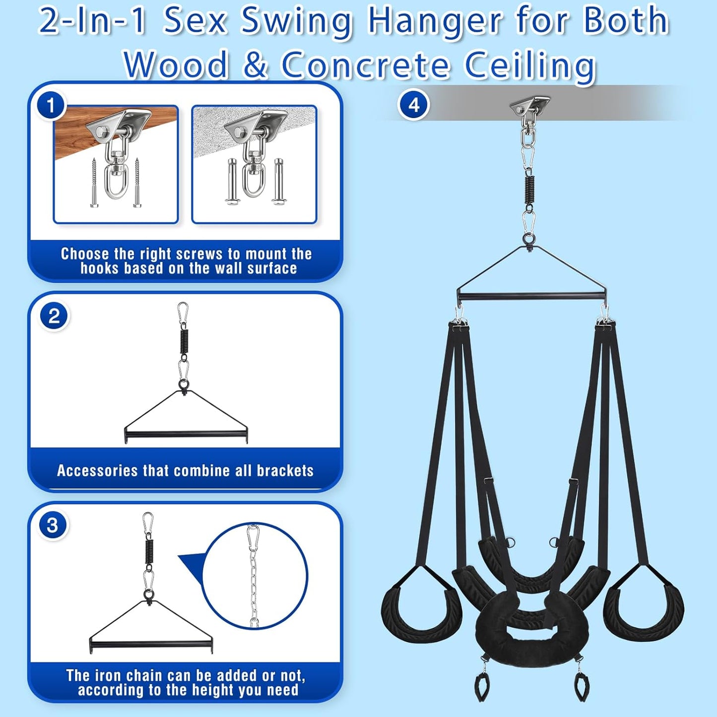 Sex Swing, BDSM Sex Toys Set with 360 Degree Spinning Ceiling Swing Stand & Adjustable Sling Widened Thick Padded Seat Soft Extra Pillow Comfortable Swings for Couples Adult Toys & Games