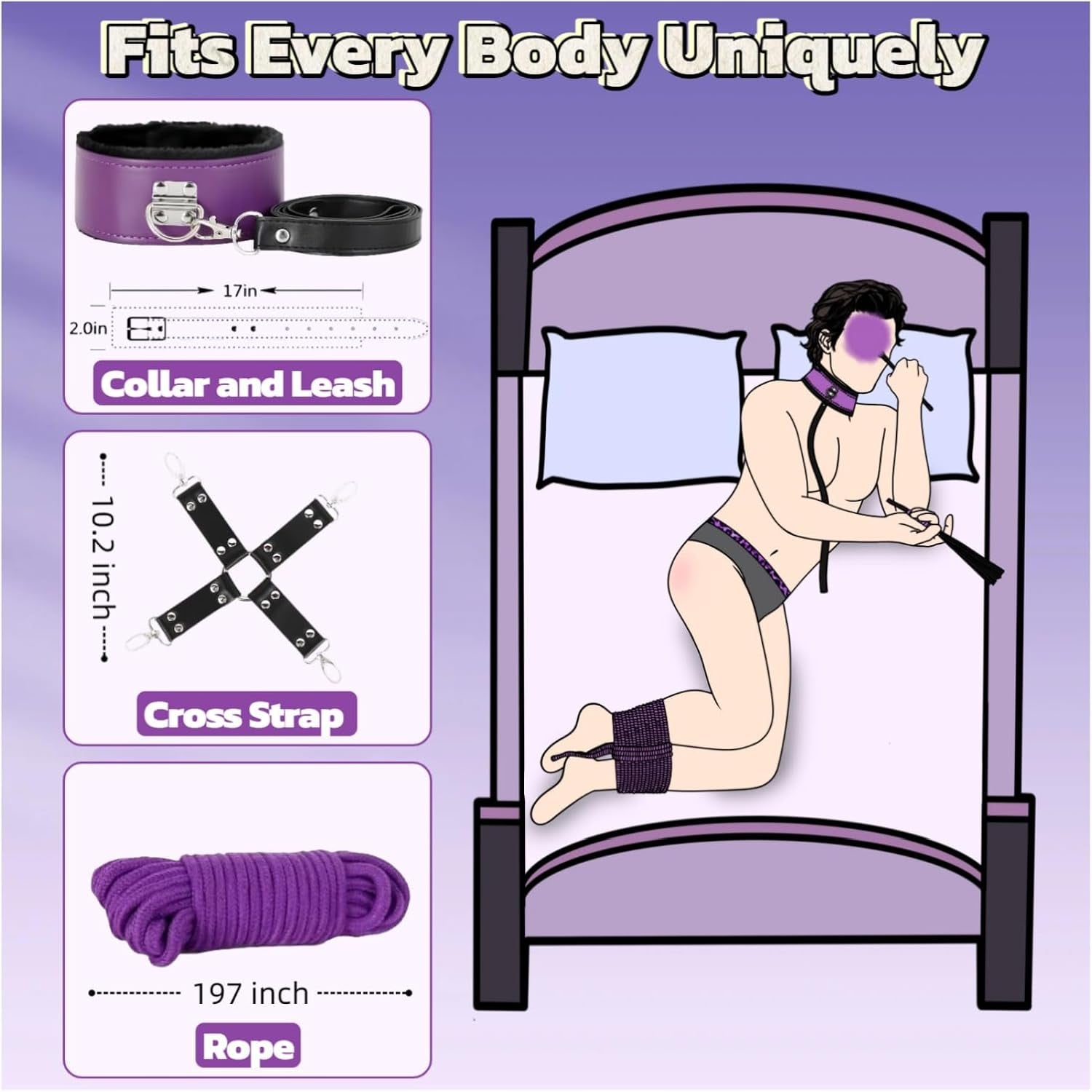BDSM Bondage Restraint Kits 12PCS Sets Sex Toys Handcuffs Ankle Collar Cuffs Blindfold Feather Tickler Ball Gag Anal Plug SM Games Adjustable for Women Men