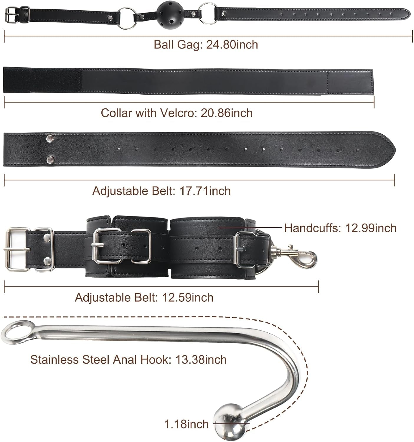 BDSM Sex Bondage Anal Hook, Neck to Wrist behind Back Handcuffs Collar with Anal Trainer & Ball Gag, Bed Restraints Sex Game Accessories Kinky Fetish Role Play Adult Sex Toys for Couple Beginner