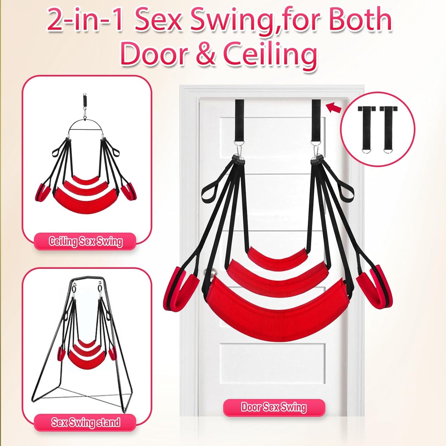 Sex Swing Adult Sex Toys Ceiling & Door Sex Swings BDSM Toy Set with Widened Thick Cushion Heavy Duty Hardware Buckle Adjustable Nylon Strap Comfortable Swing Sex Sling Hold up 400 Lbs