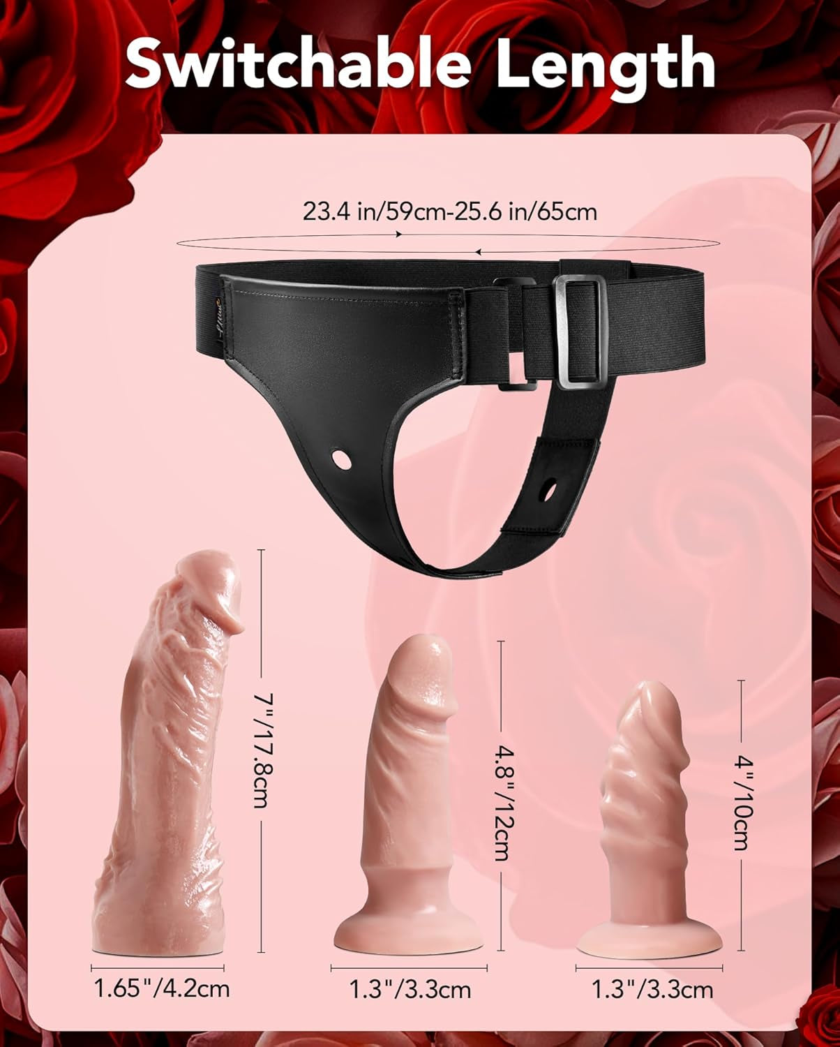 TripleBliss Strap-On Kit | 3 Silicone Dildos, Adjustable Harness