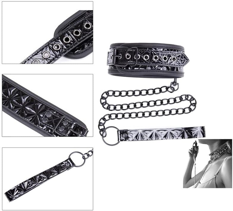 VelvetLeash Adjustable BDSM Leather Collar & Chain