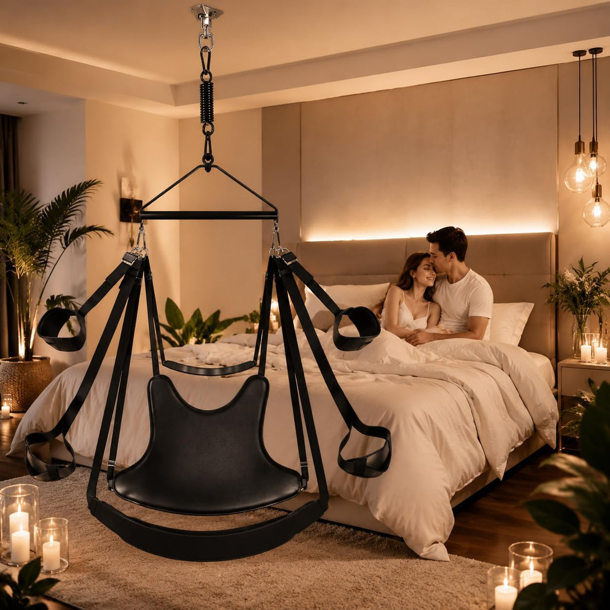 NightOrbit 360° Swivel Ceiling-Mounted Sex Swing with Neck Support