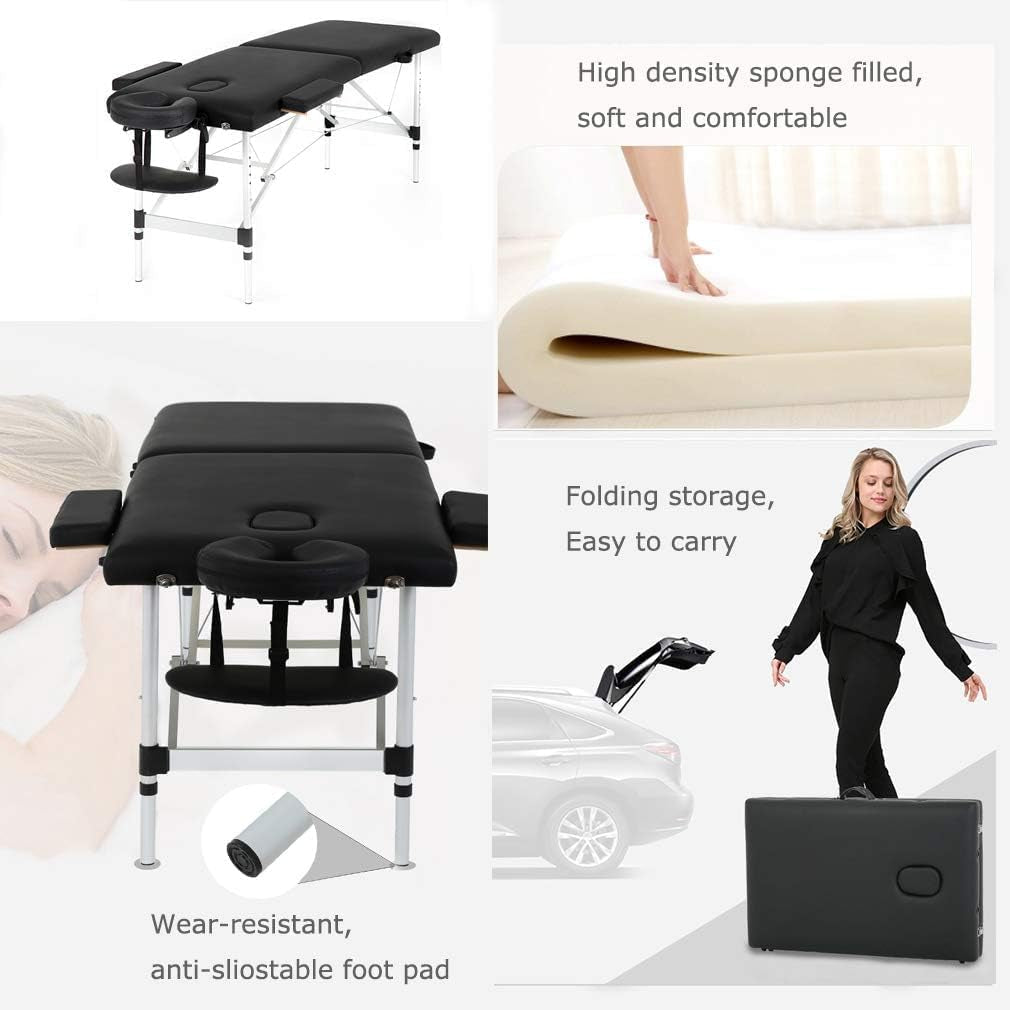 Aluminium Massage Table Portable Massage Bed 24 Inch Wide Lash Bed Height Adjustable Spa Bed with Non-Woven Bag for Spa Footmassage Facial Carespa Tattoo
