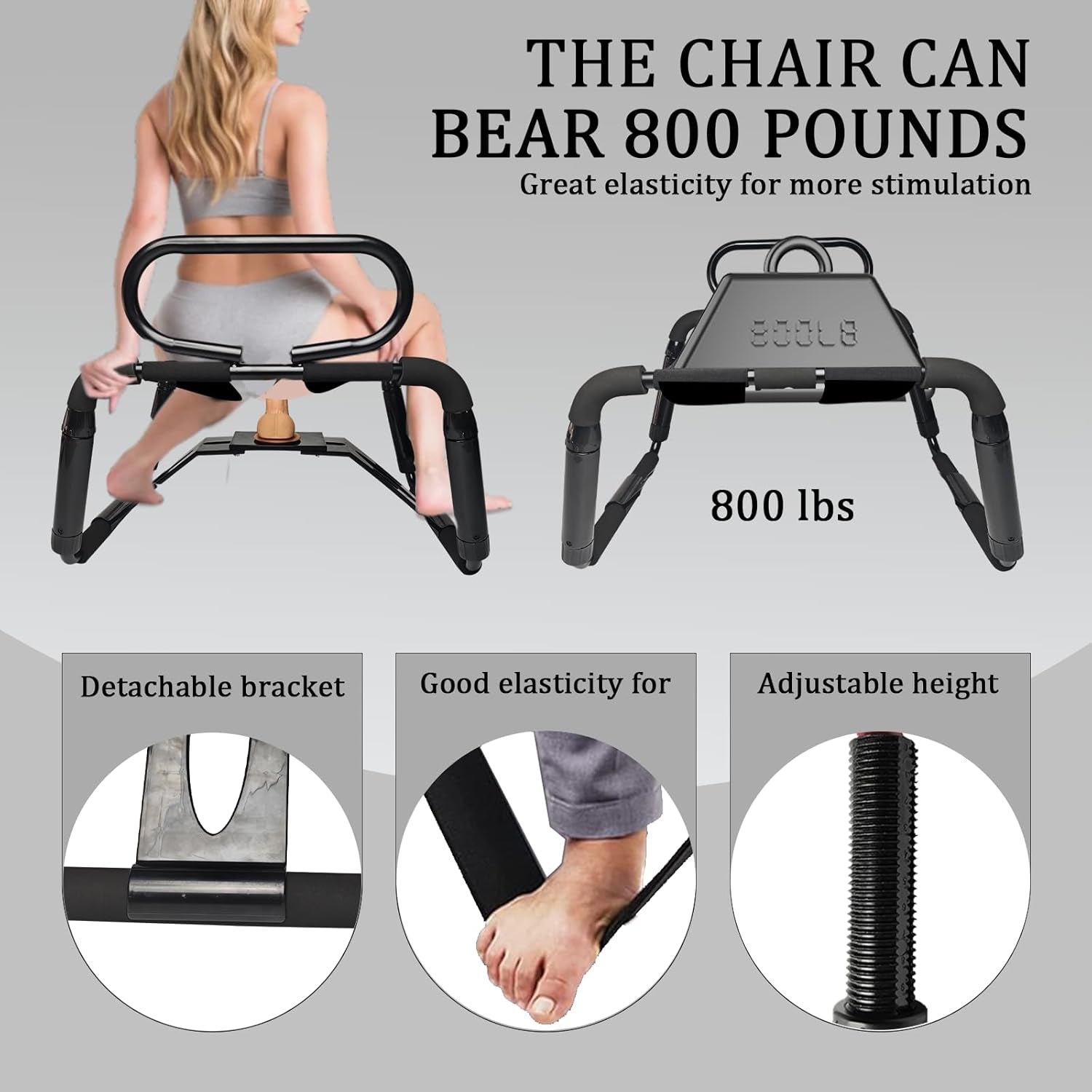 Sex Chair Adjustable Height Sex Bench Bouncing Mount Sex Stool Weightless Position Bouncer Chair with Handrail and Dildo Stainless Portable Elastic Chairs BDSM Sex Novelty Toy for Adult Game (Black)