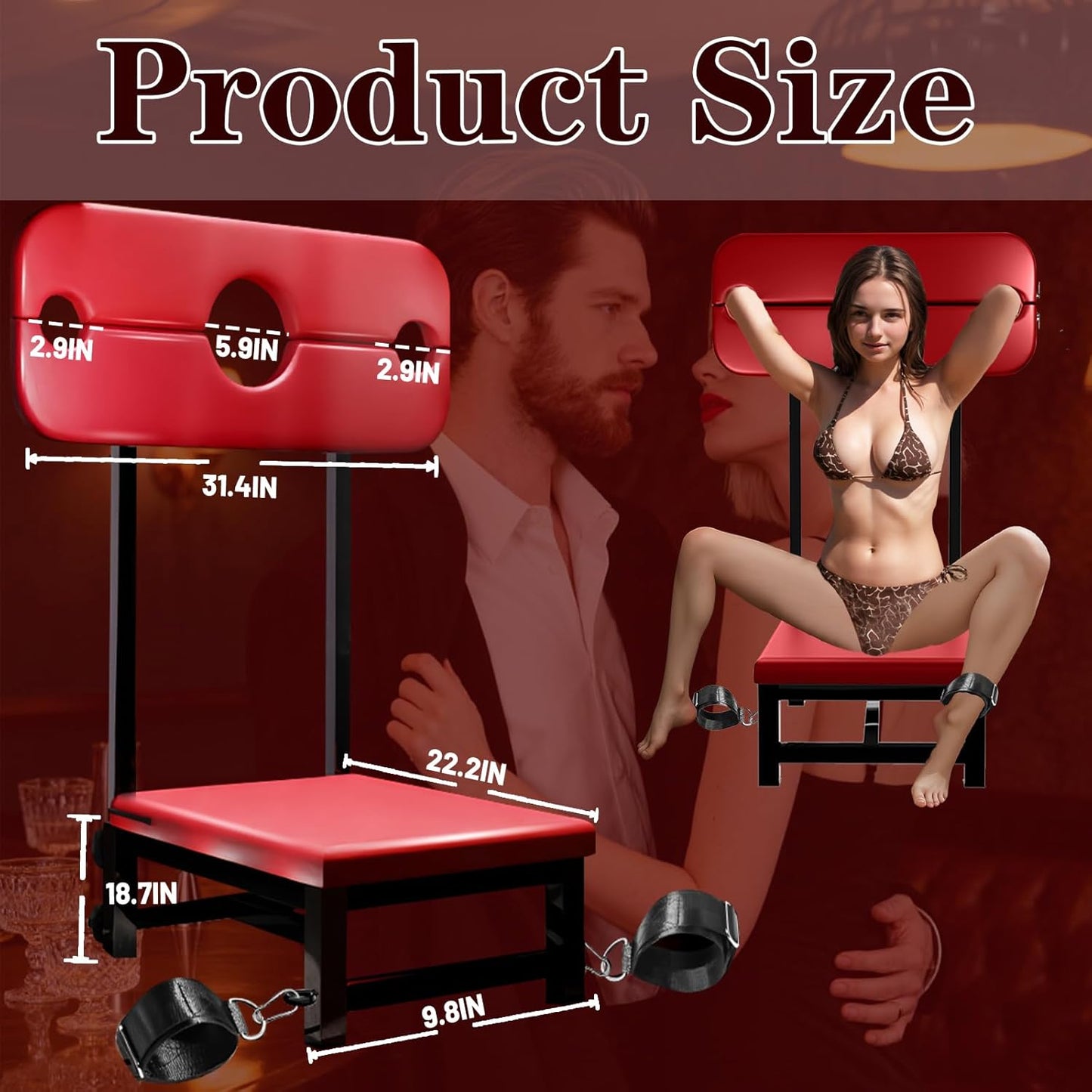 Premium Sex Chair with Adjustable Bondage Cuffs & Heavy Duty Support – Adjustable Height Adult Furniture for Couples Includes Handcuffs, Ankle Cuffs, Neck Restraints for Tantric, Kink, BDSM Play