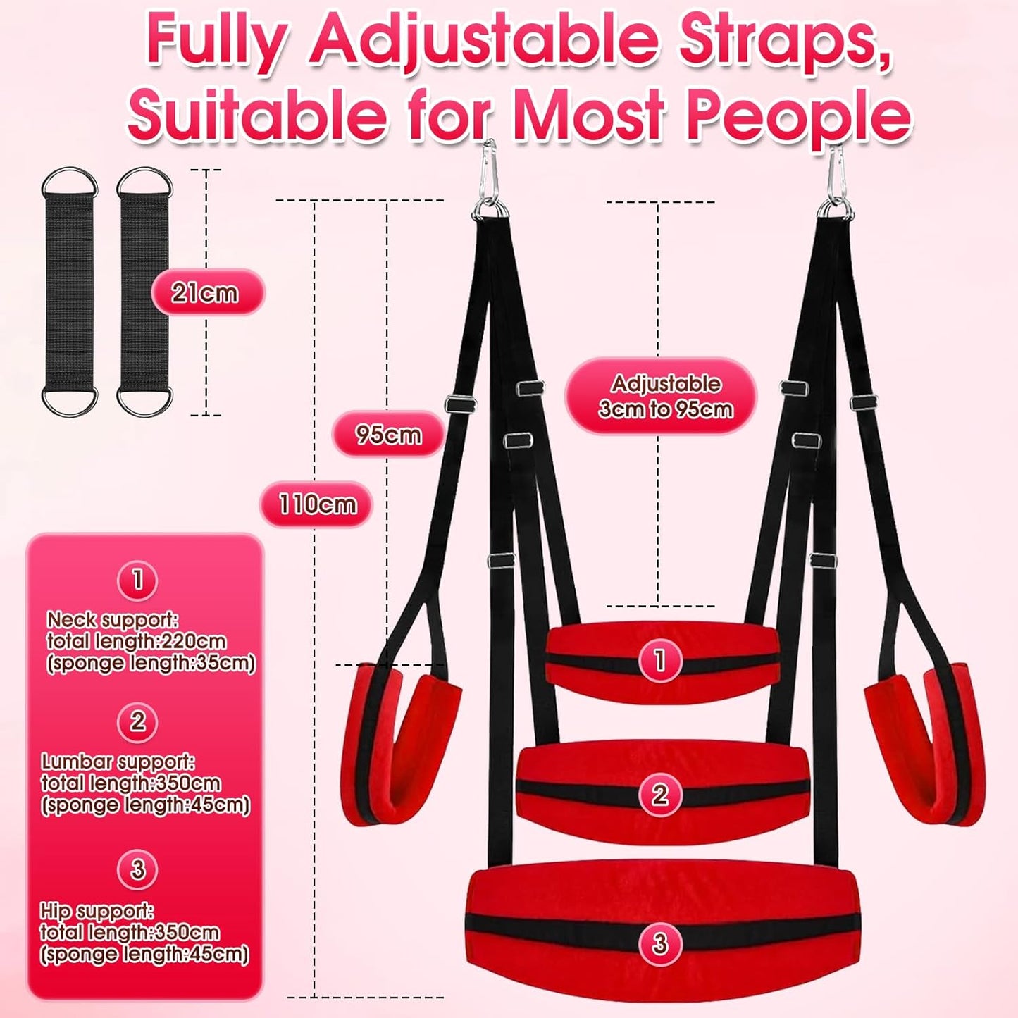 Sex Swing BDSM Sex Toys Sex Swings with Hanging Door Straps Widened Comfortable Swing Cushion Adjustable Hardware Buckles, Kinky Adult Sex Toys Sex Furniture for Men Women Couples Red