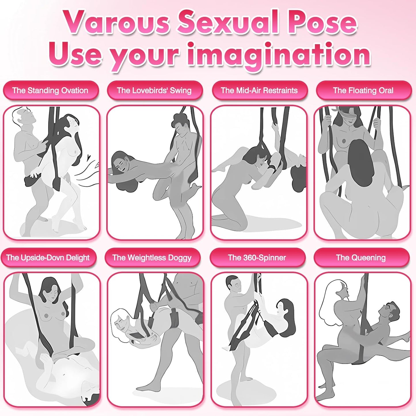 Sex Swing, 360° Spinning Indoor Ceiling Sling, Sex Toys with Sturdy Stand & Extra-Wide Padded Seat for Couples (Pillow Extreme, Black)