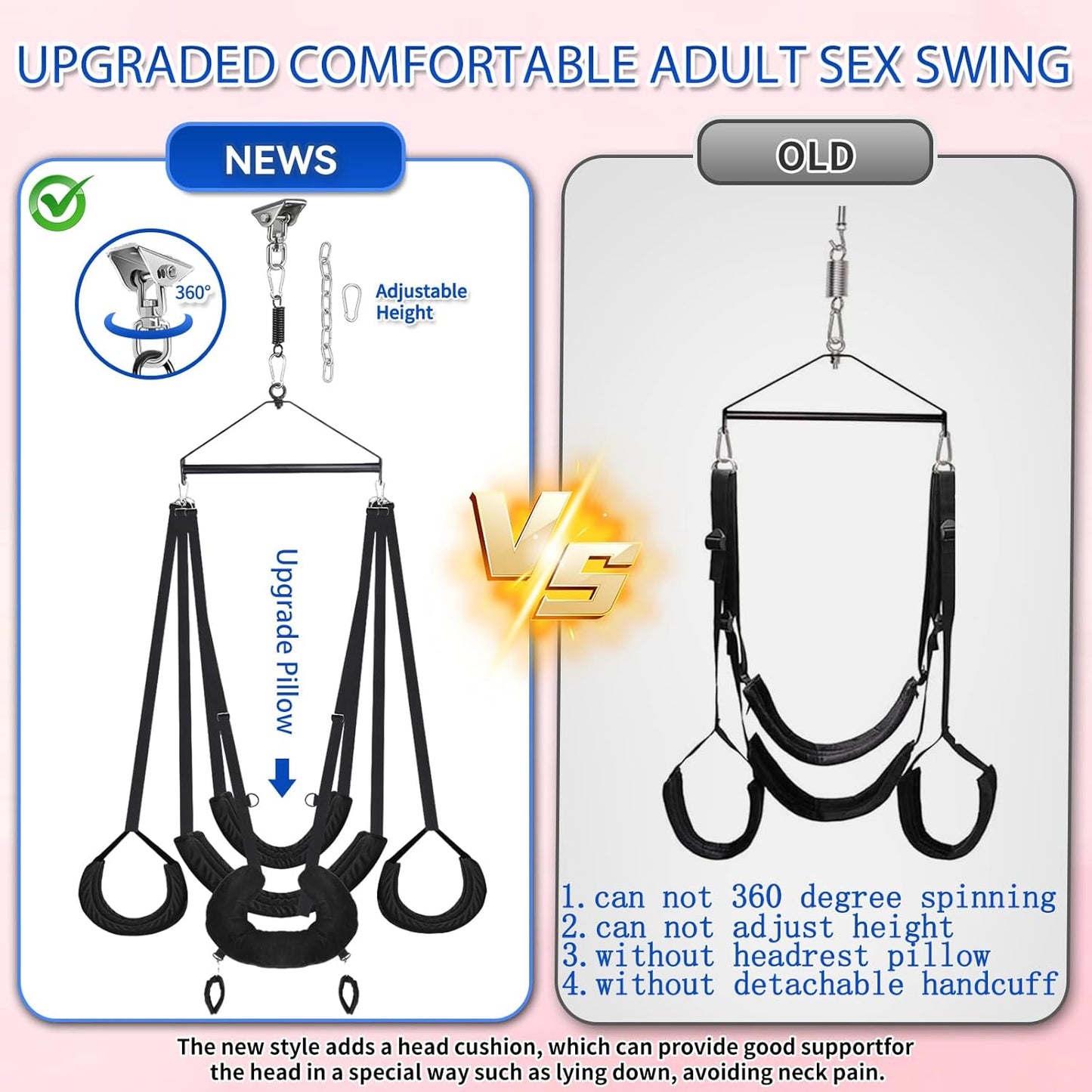 Sex Swing, 360 Degree Spinning Indoor Ceiling Swing BDSM Sex Toys Set with Premium Paint Stand Widened Thick Pad Comfortable Pillow Swing for Couples