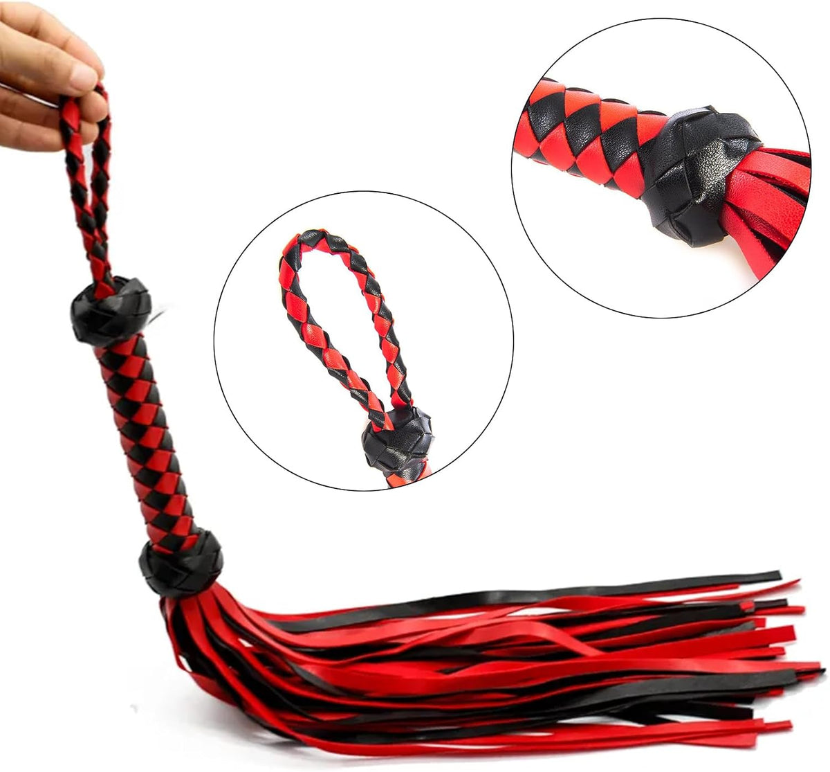 CrimsonLash 23 Inch Faux Leather Flogger Whip in Red and Black