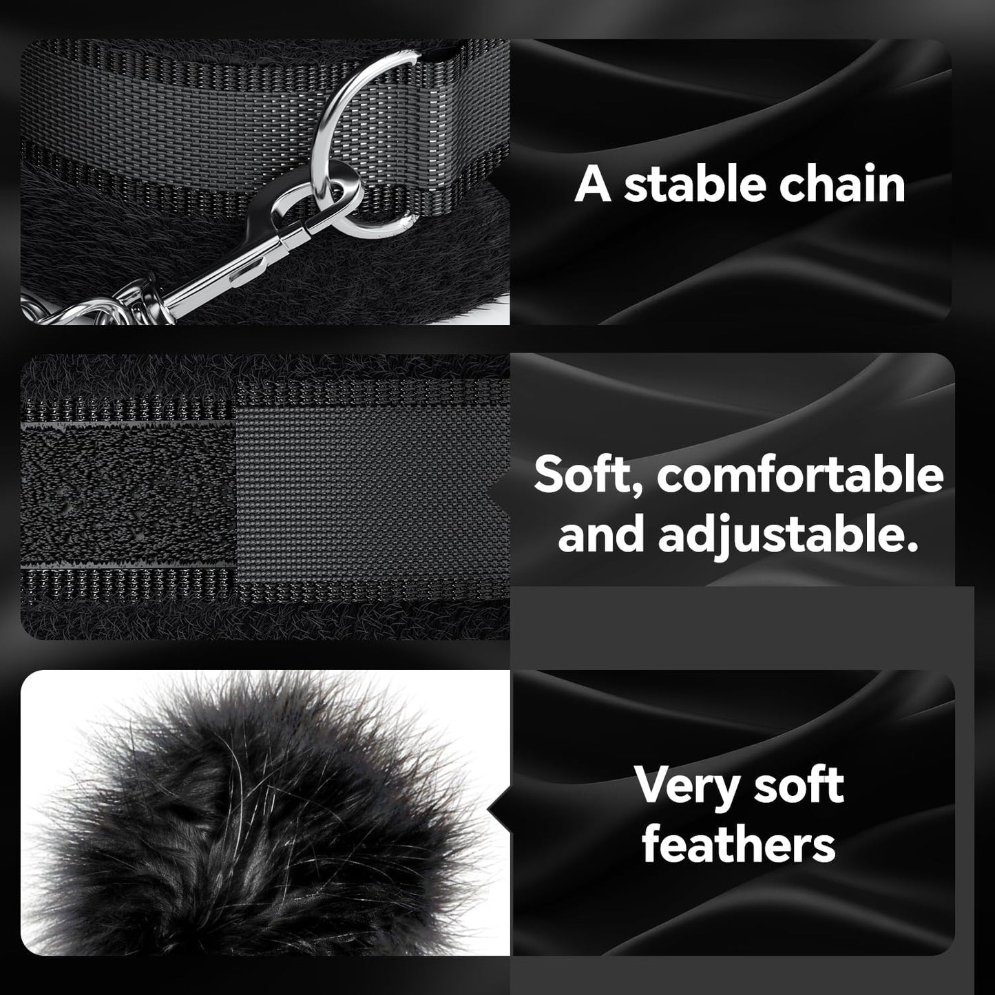 SlateBind BDSM Handcuff & Feather Tickler Set | Soft Sex Restraints