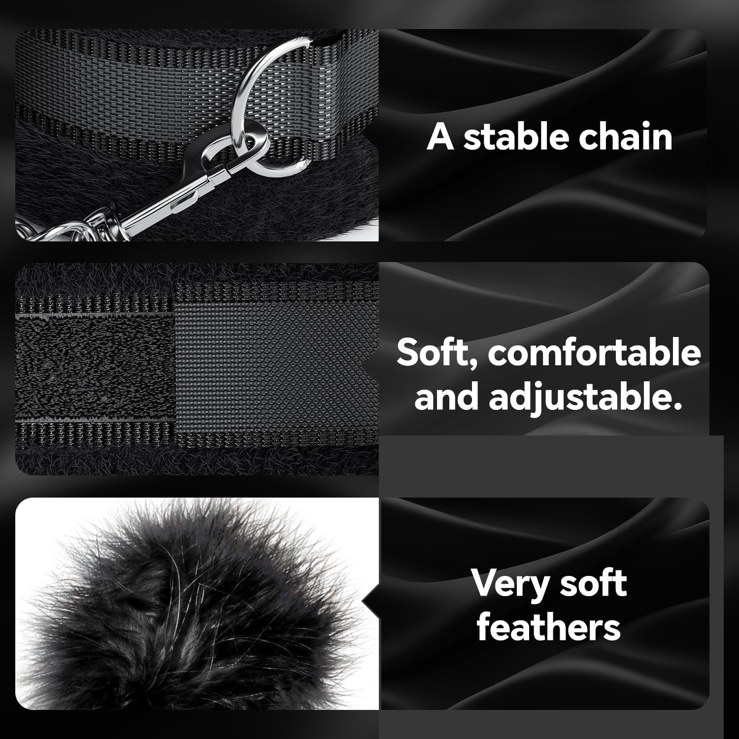SlateBind BDSM Handcuff & Feather Tickler Set | Soft Sex Restraints