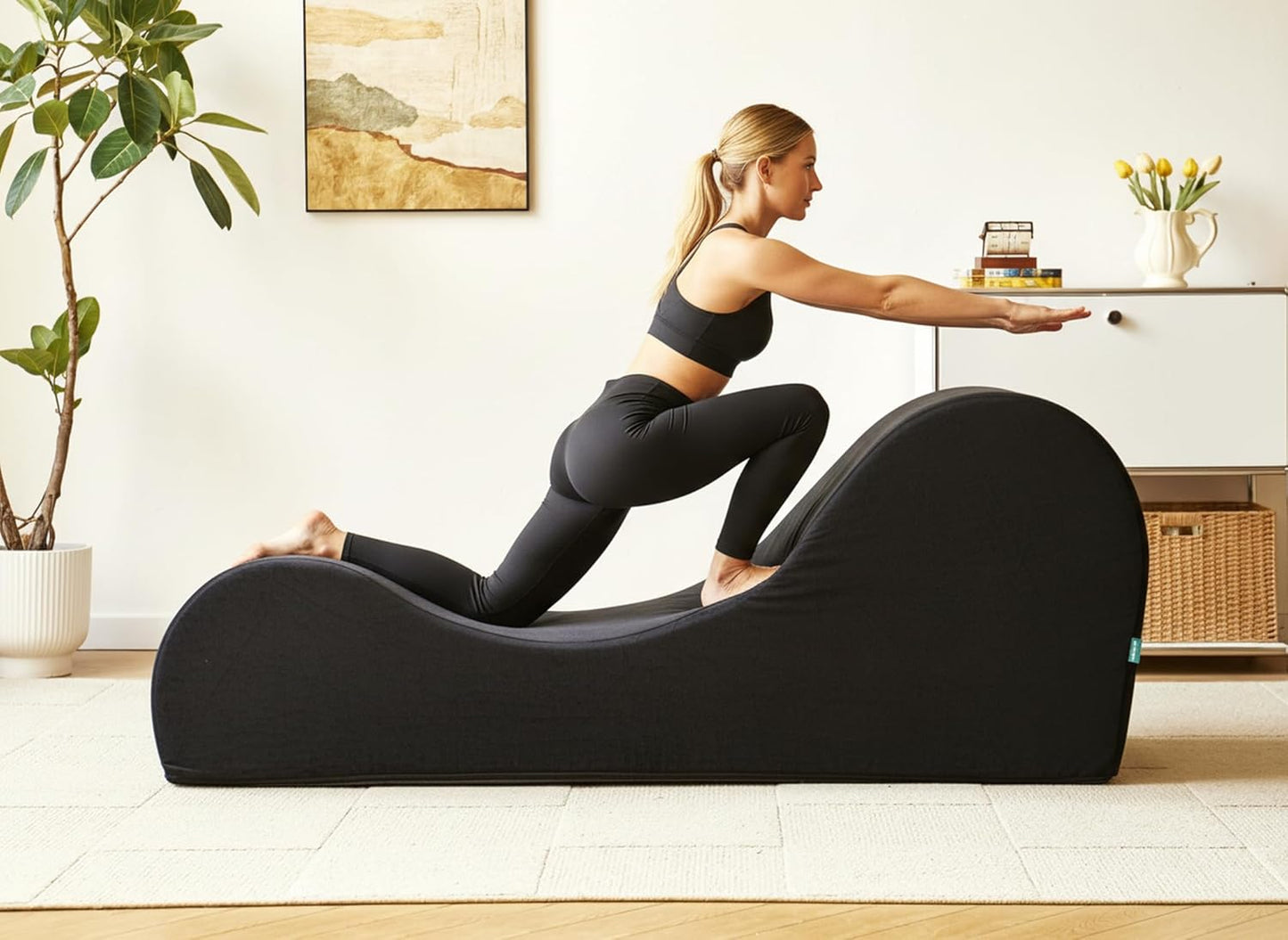 Flowline Yoga Chaise Lounge Chair for Stretching, Relaxation & Exercise, Ergonomic Design with High-Density Foam Core & Removable Machine-Washable Cover, Black