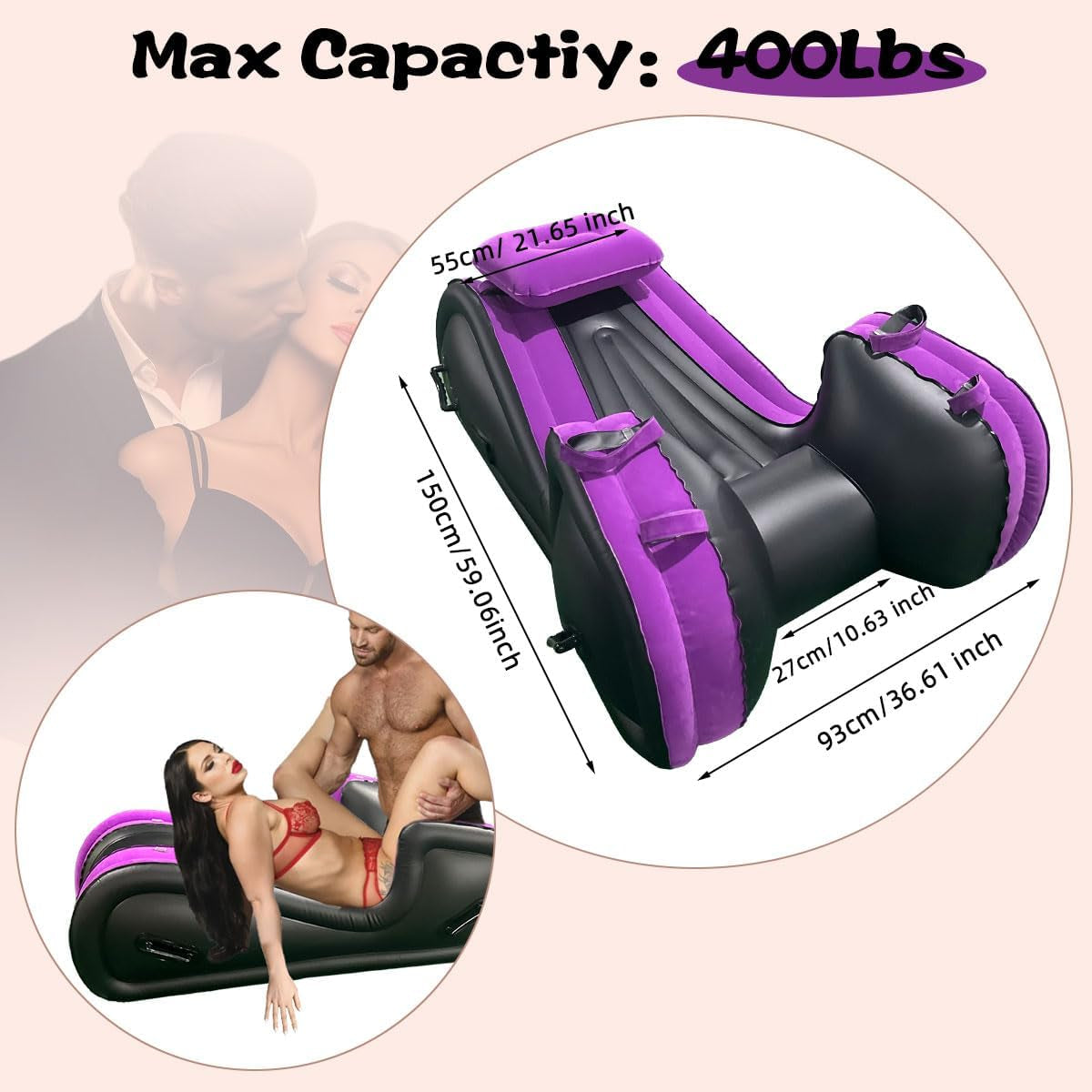 Sex Bed Inflatable Sex Furniture with Sexual Restraints for Sex BDSM Bondage Sex Position Bed for Couple Auto Inflated Sex Toys for Bedroom Beach Garden Camping & Travel