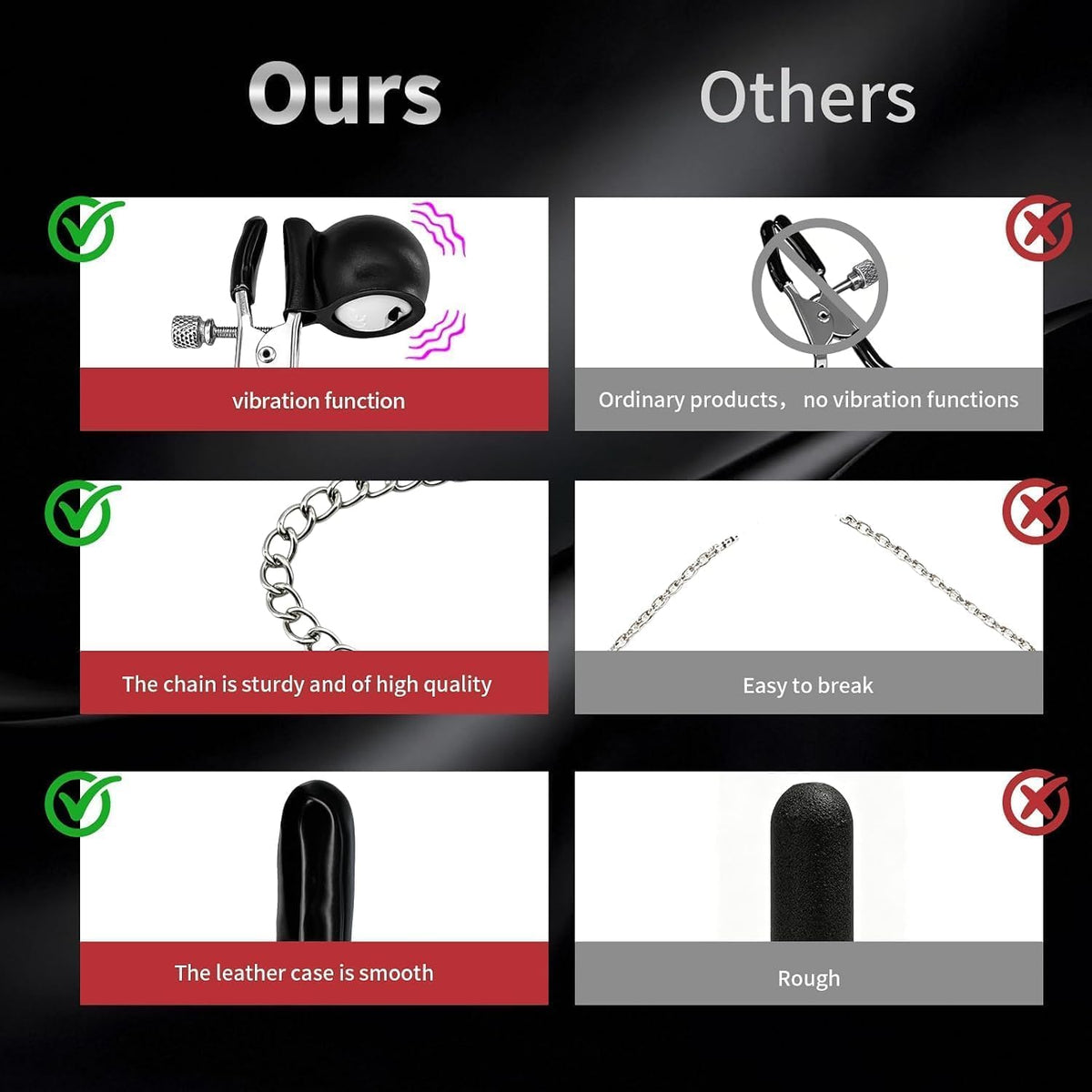 DarkPulse Vibrating BDSM Nipple Clamps with Chain and Rubber Sleeves