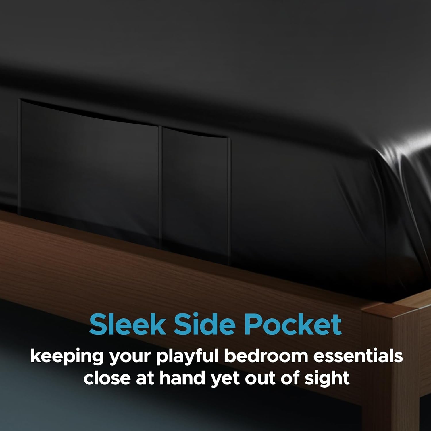 Black Vinyl Queen Waterproof Fitted Massage Bed Sheet with Side Pocket | Mattress Protector, Bed Cover for Nuru Massage - Oil, Water-Based, Silicone Safe | 60'' X 80'' + 14'' Deep Pocket