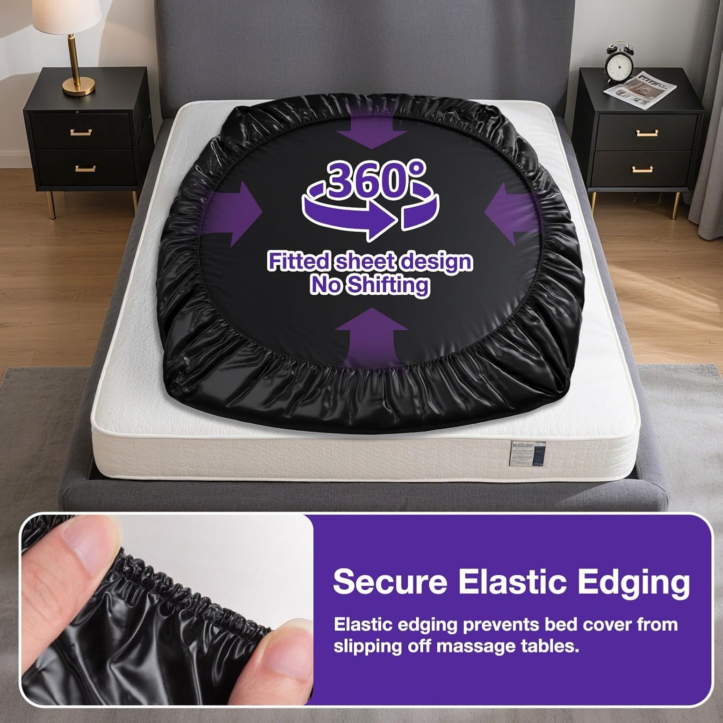 Black Vinyl Queen Mattress Protector Waterproof for Essential Oil Massage Spa, Fits 80X60In (203X152Cm), Wipe Clean PVC Mattress Cover Stain & Water Proof Bed Cover Queen Fitted Sheet for Nuru Massage
