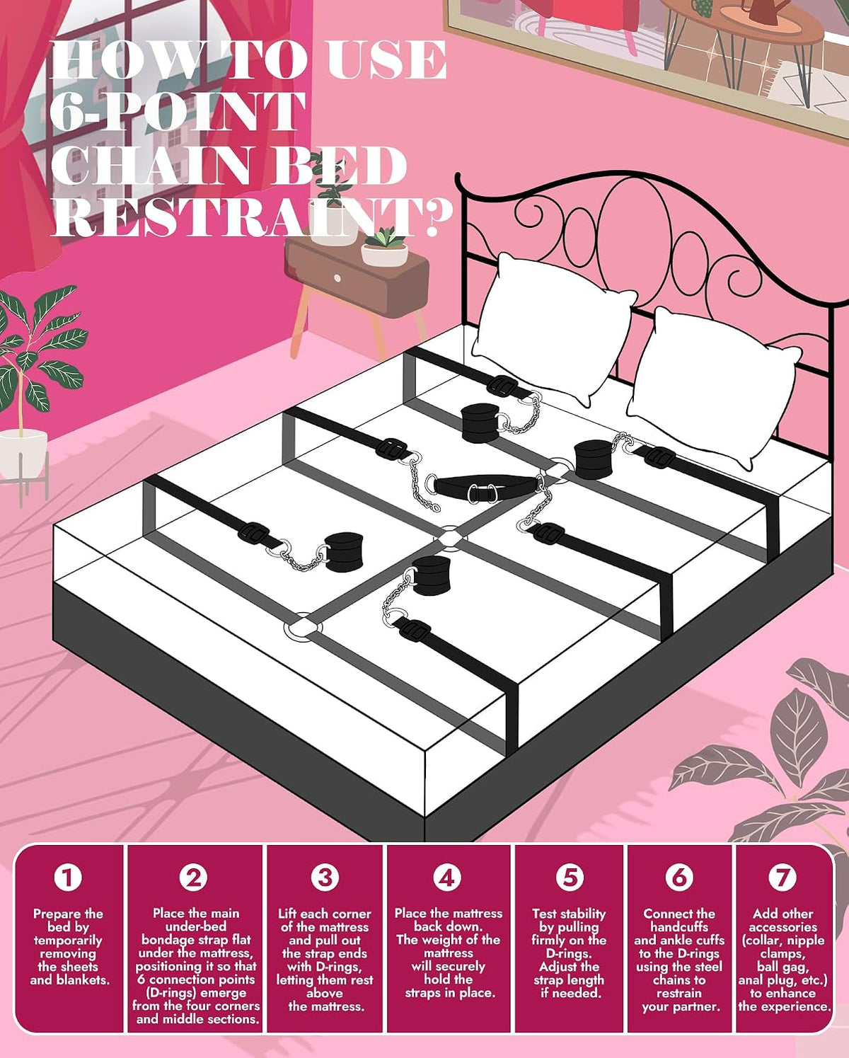 DarkSpread 13-Piece Under-Bed Restraint Kit with Steel Chains