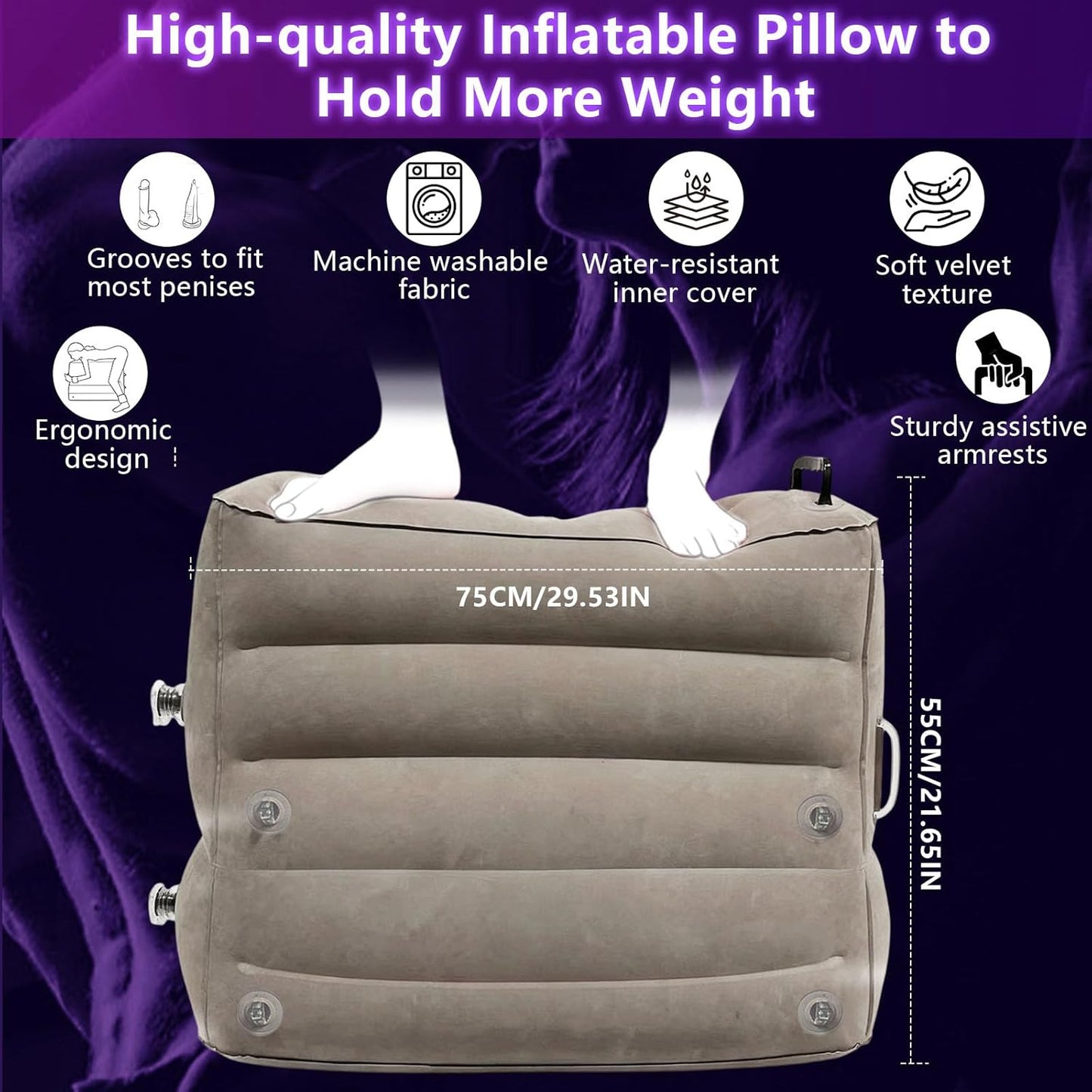 Inflatable Sex Pillow with Dildo Mount, Sex Position Pillow with BDSM Kit - Multifunctional Cushion for Couples | 4 Cuffs & 2 Elastic Bands, Novelty Sextoy Portable Sex Furniture for Indoor&Outdoor